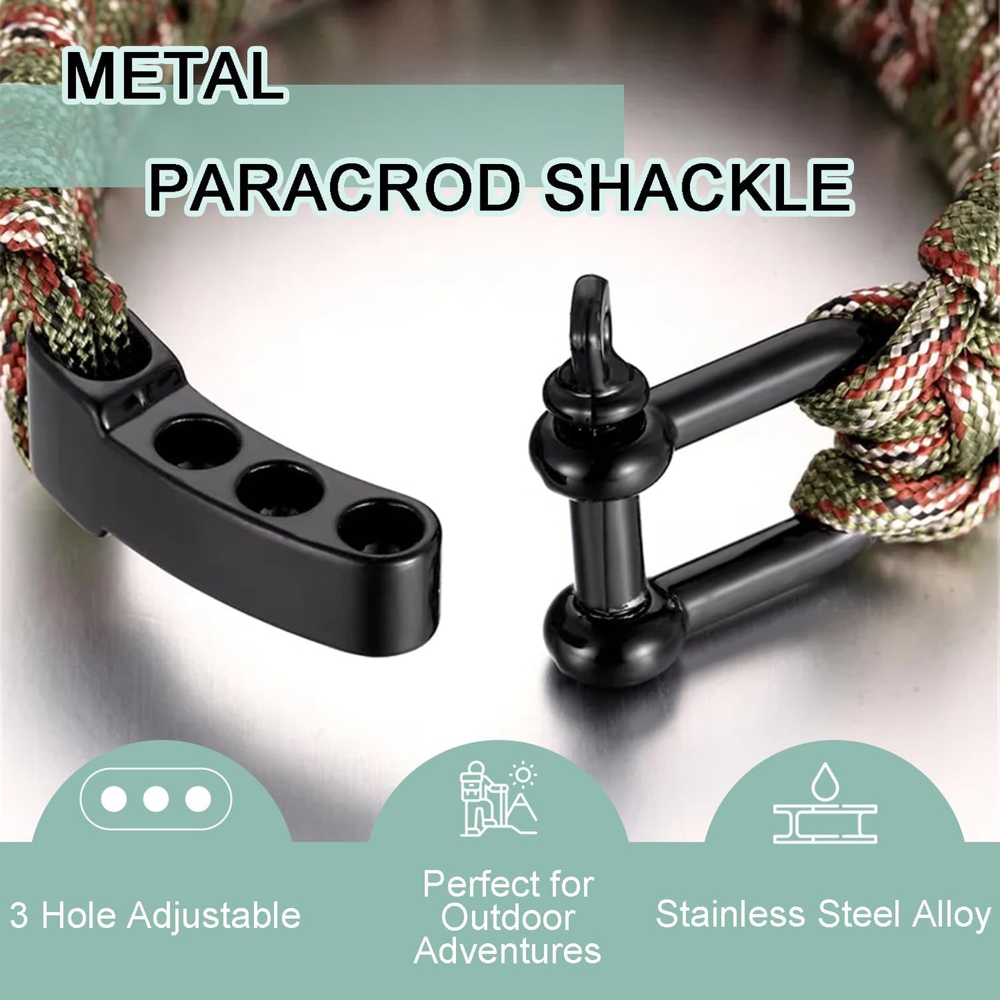 CooBigo Paracord Bracelet Shackle Buckle, Metal Survival Bracelet Bow Anchor + D Ring Shackle Clasp Adjustable Screw Pin M5