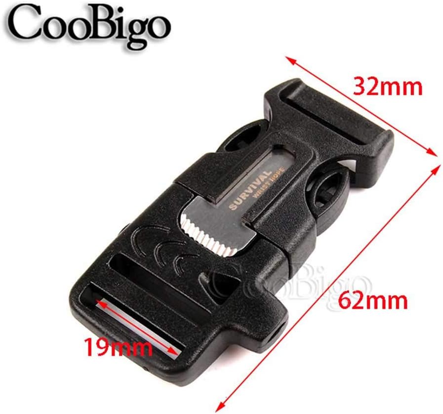 CooBigo 10Pack 3/4" (19mm) Fire Starter Survival Whistle Buckle Flint Scraper for Paracord Bracelet Key Lanyard Ourdoor Hiking Camping Backpack Bag Pets Collar DIY Travel Kits