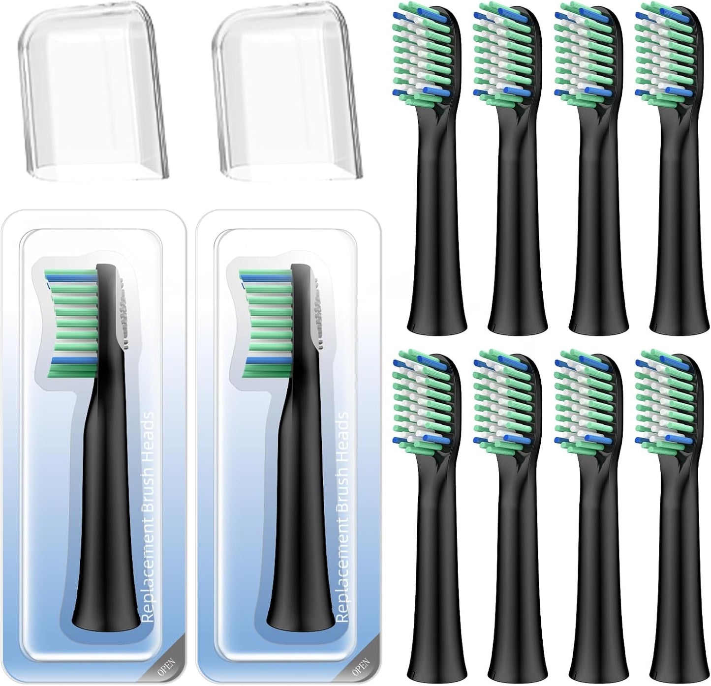 10 Pack Toothbrh Replacement Heads Compatible with Rtauys M5 Sonic Electric Toothbrh(Black, 10 Count(Pack of 1))