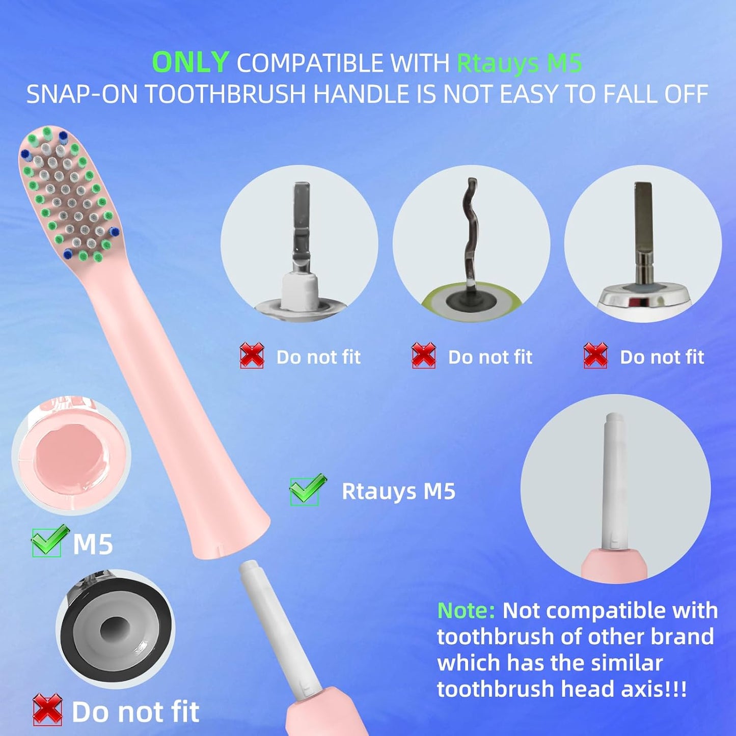 10 Pack Toothbrh Replacement Heads Compatible with Rtauys M5 Sonic Electric Toothbrh (Pink, 10 Count(Pack of 1))