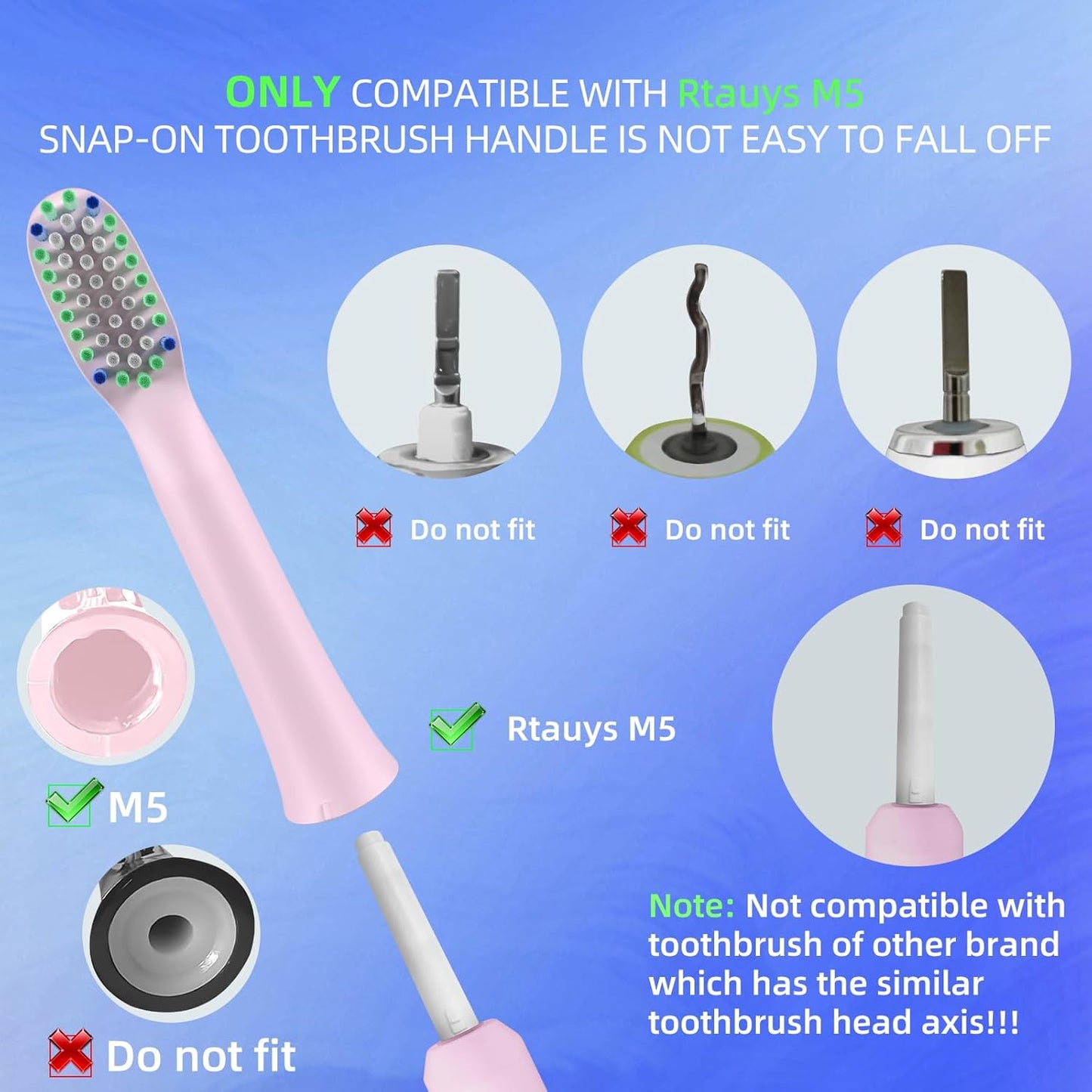 10 Pack Toothbrh Replacement Heads Compatible with Rtauys M5 Sonic Electric Toothbrh (Sakura Pink, 10 Count(Pack of 1))