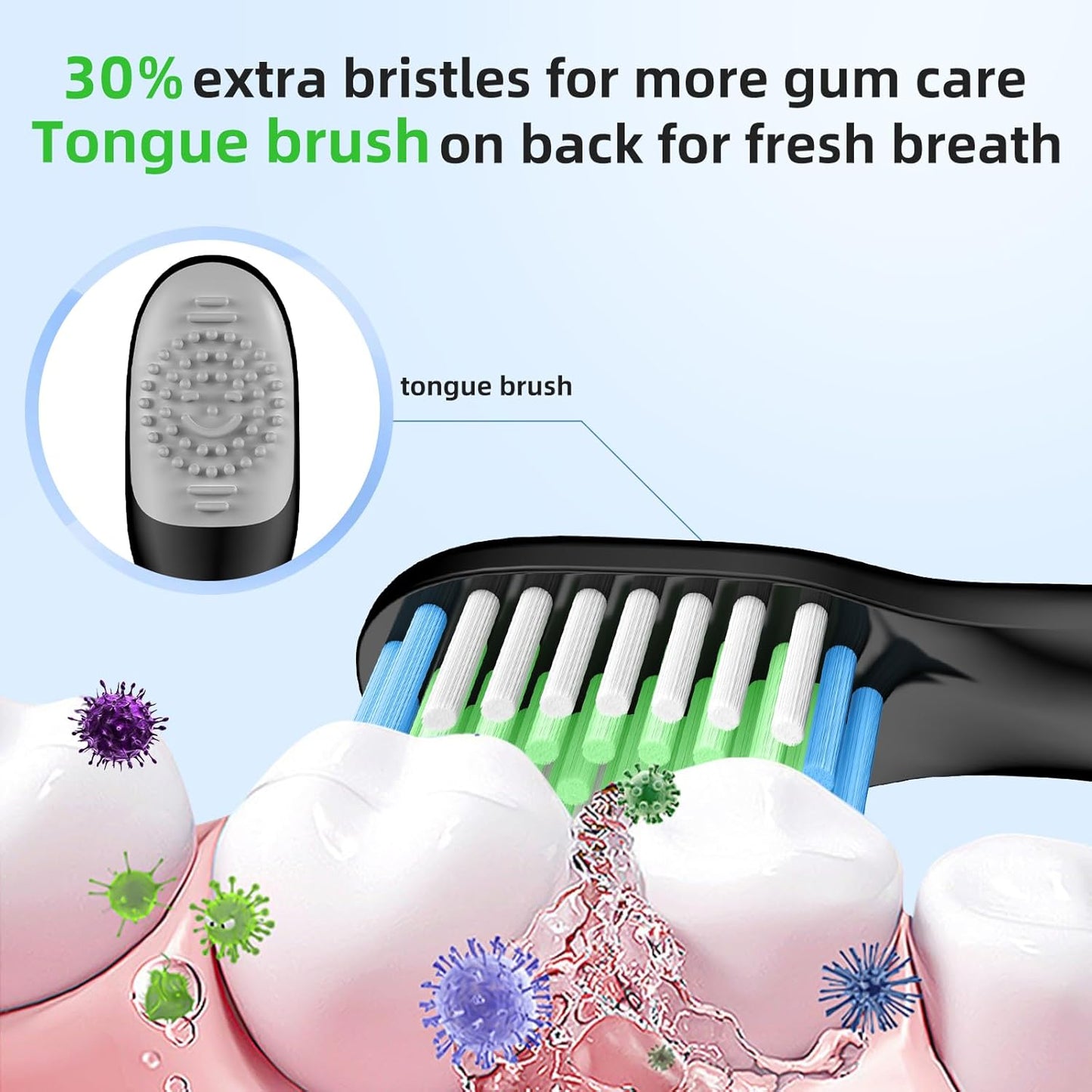 10 Pack Toothbrh Replacement Heads Compatible with Bitvae D2 Sonic Electric Toothbrh, 10 Count (Black, 10 Count(Pack of 1))