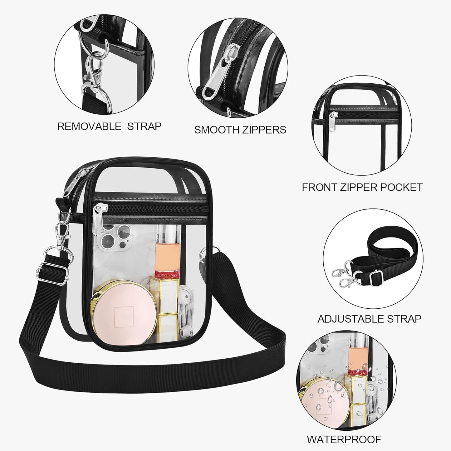 Clear Purse Stadium Transparent Messenger Bag Stadium Approved for Men and Women Clear CrossBody Bag
