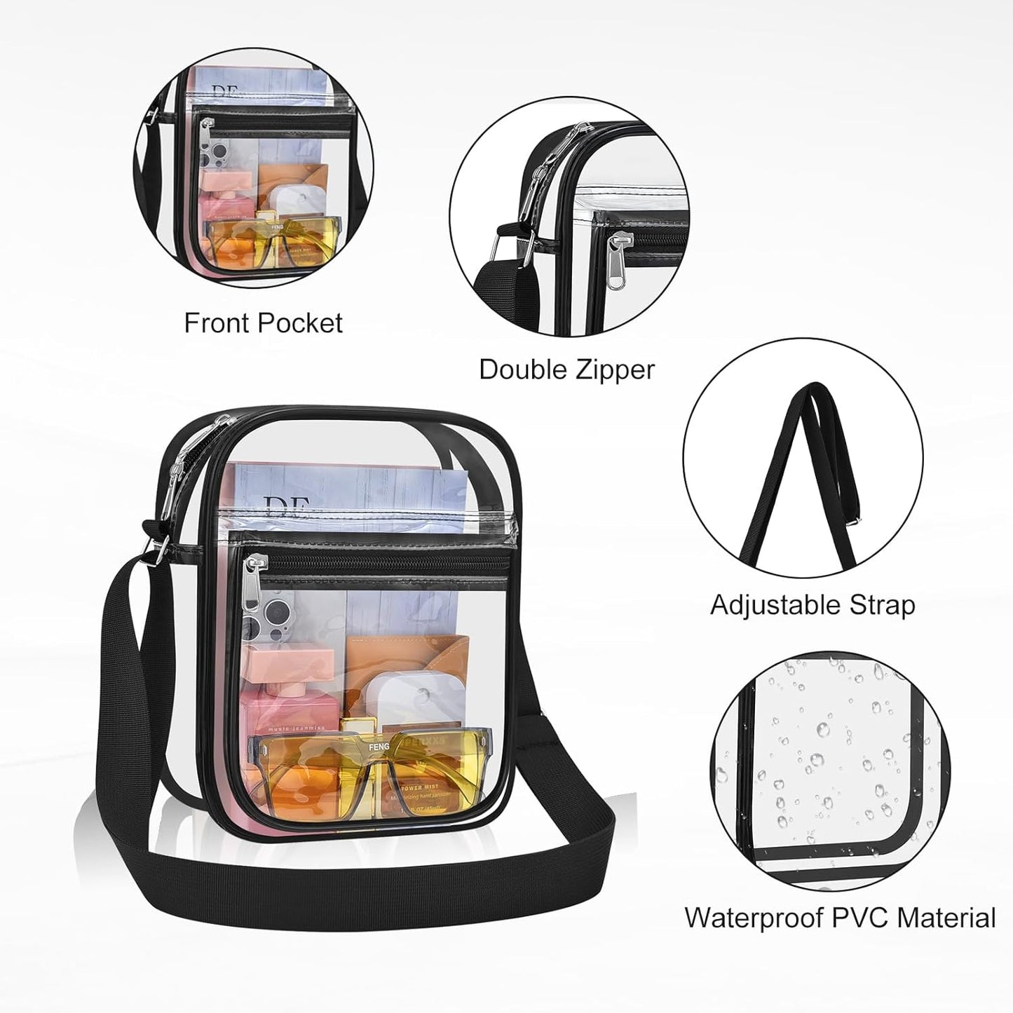 Clear Bag for Stadium Events Clear Messenger Bag for Men and Women