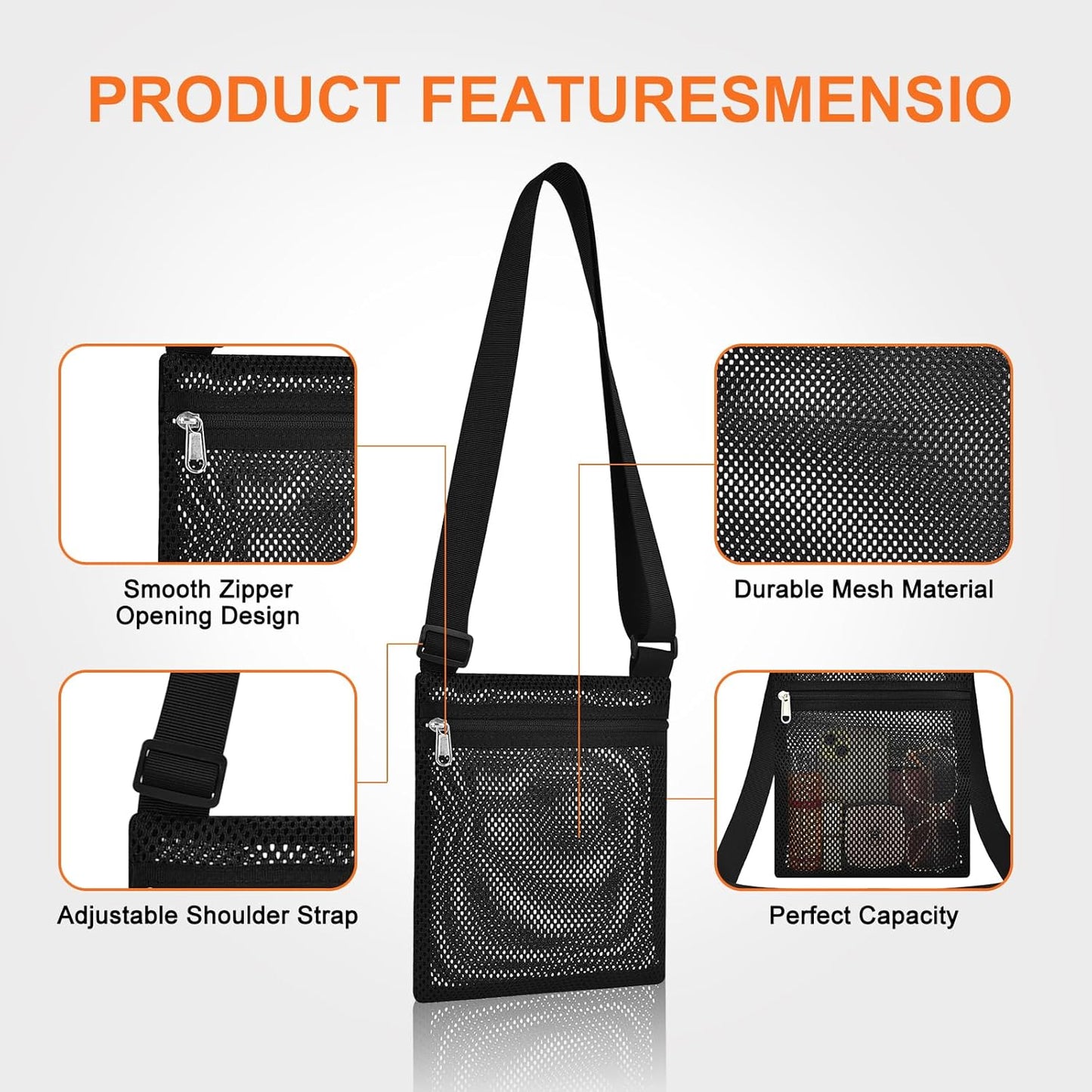 Heavy Duty Semi-Transparent Mesh Purse See Through Mesh Crossbody Bag