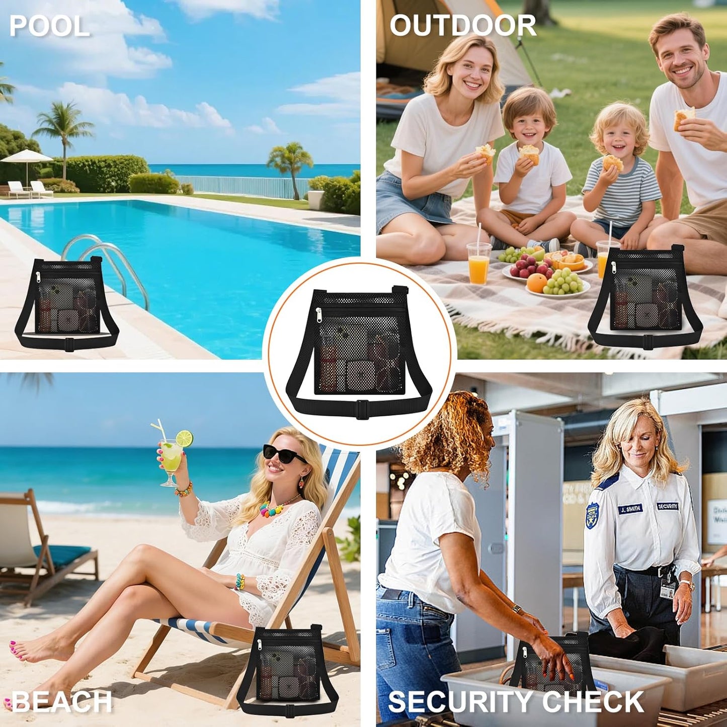 Heavy Duty Semi-Transparent Mesh Purse See Through Mesh Crossbody Bag