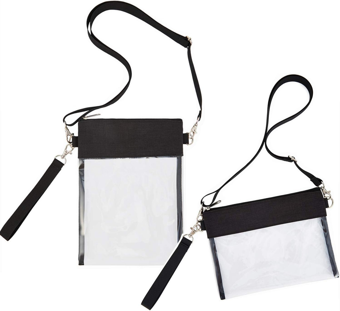 Clear Crossbody Purse Bag - Stadium Approved Clear Tote Bag with Adjtable Shoulder Strap (Black)