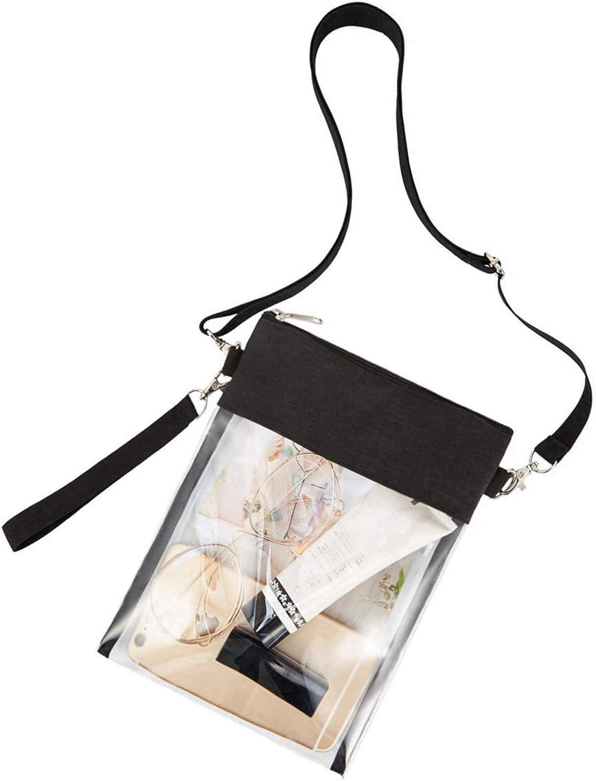 Clear Crossbody Purse Bag - Stadium Approved Clear Tote Bag with Adjtable Shoulder Strap (Black)