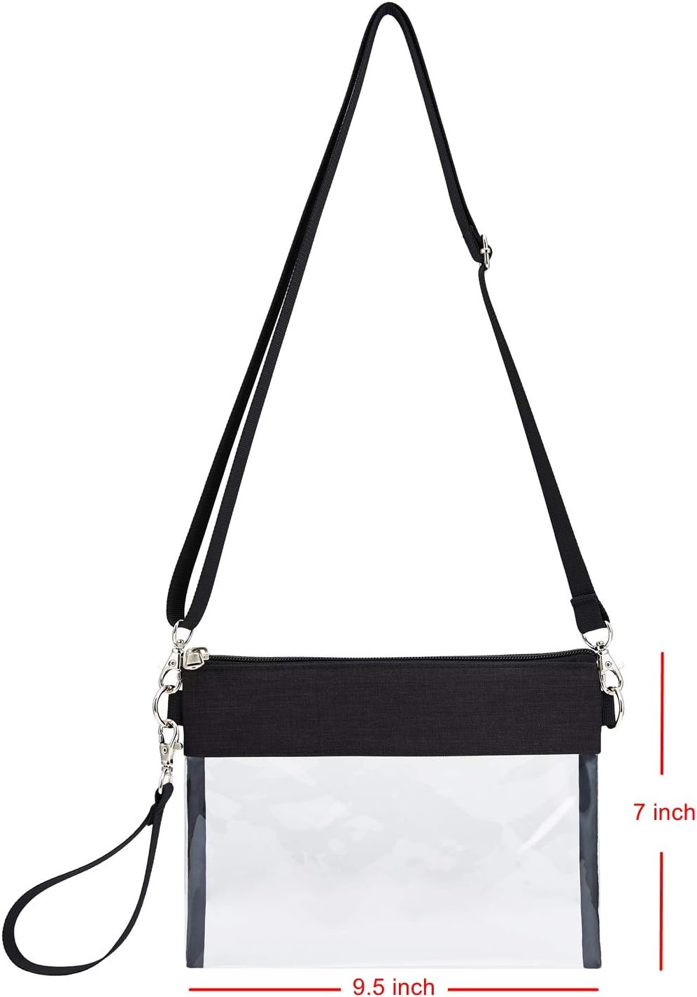 Clear Crossbody Purse Bag - Stadium Approved Clear Tote Bag with Adjtable Shoulder Strap (Black)