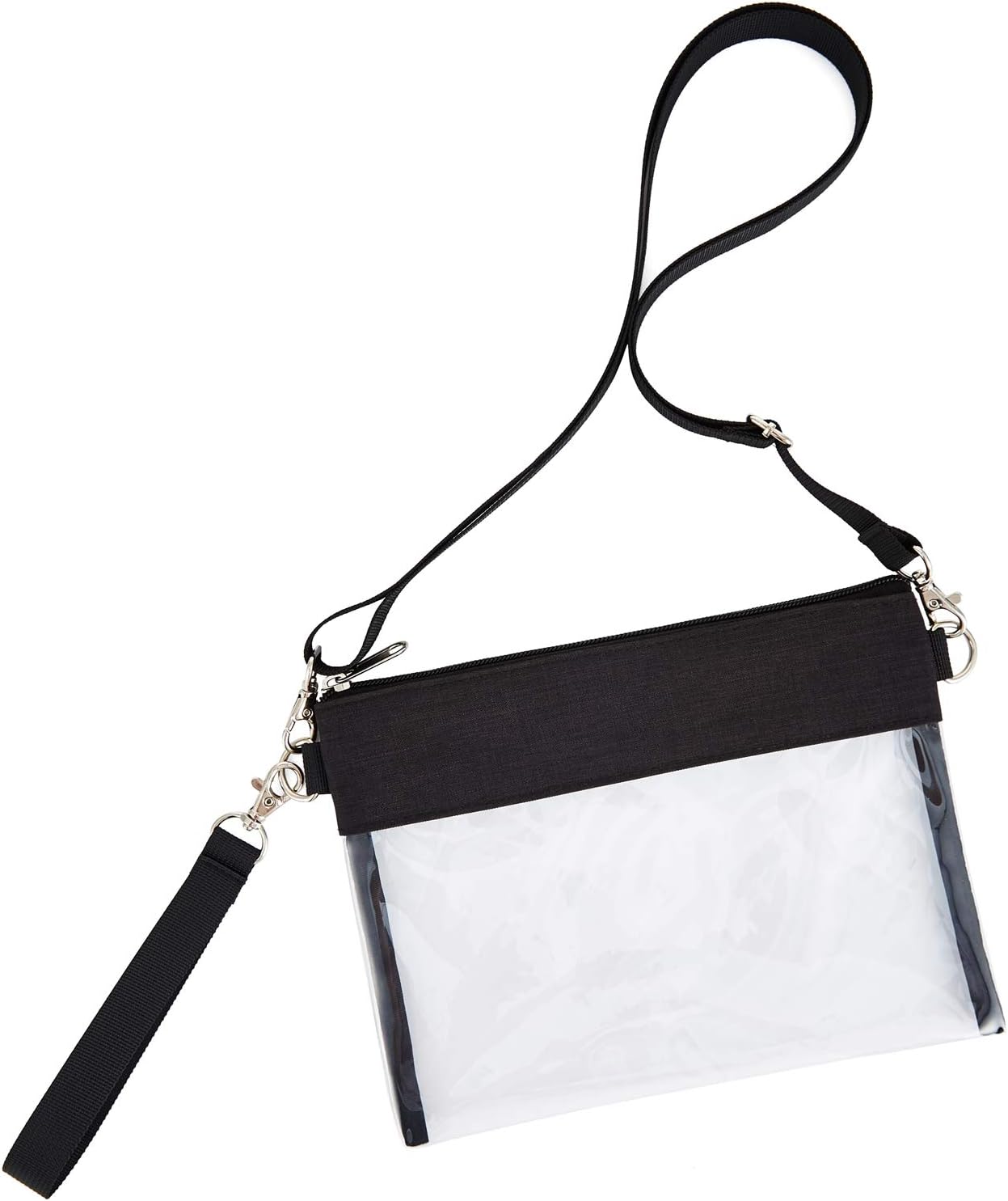 Clear Crossbody Purse Bag - Stadium Approved Clear Tote Bag with Adjtable Shoulder Strap (Black)