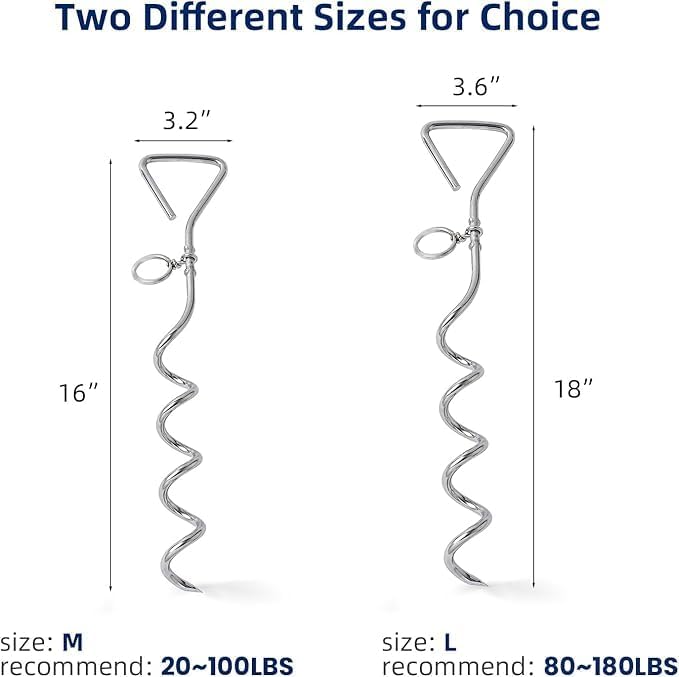 Dog Tie-Out Stake, Durable Silver Spiral Anchorstake, Secure Outdoor Tethering for All Cable Leash Chain, Camping Yard, Rt-Resistant, Easy Installation, Medium, 16 Inch