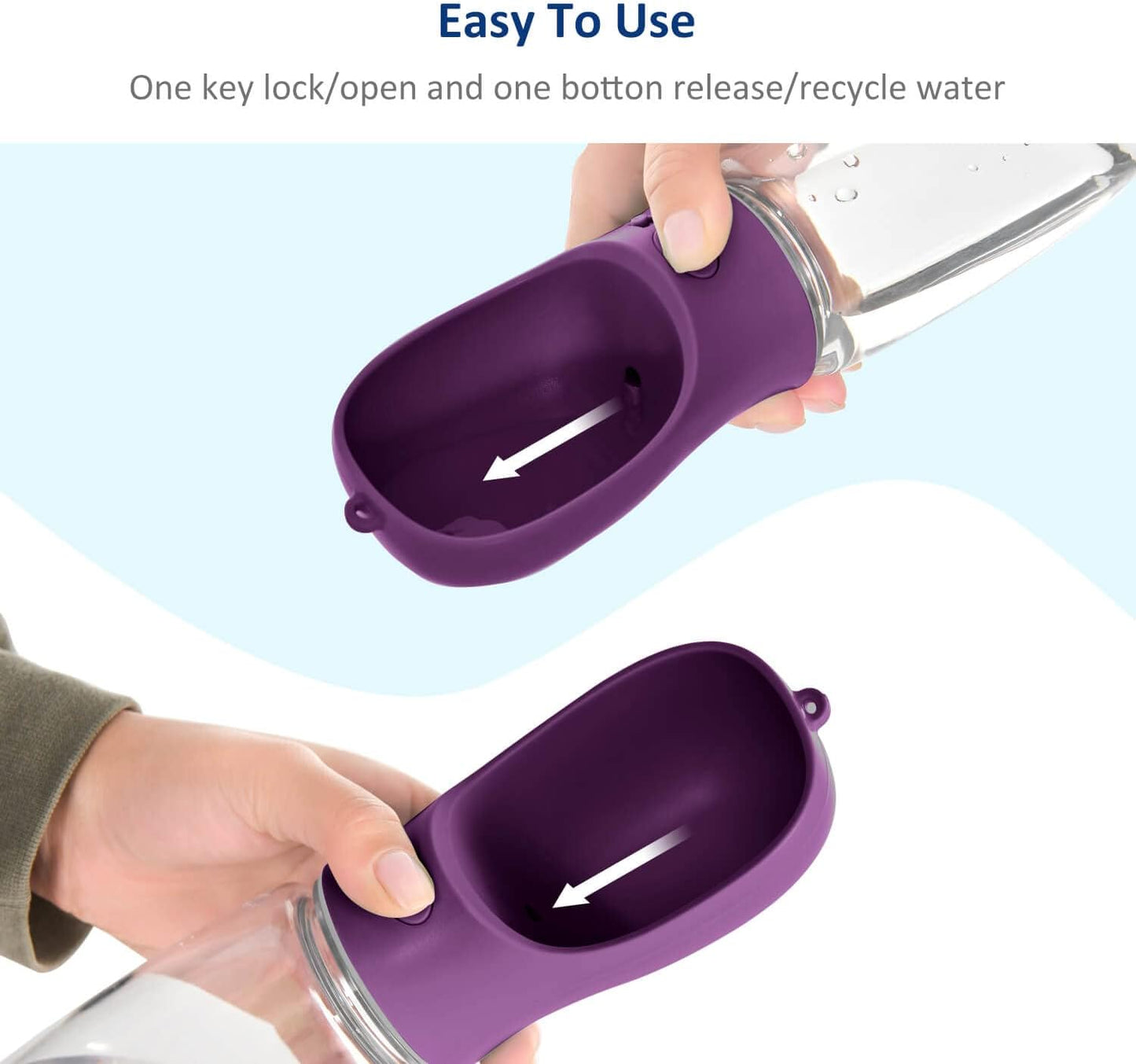Portable Dog Water Bottle with Food Container, 19 OZ + 6 OZ, Leak Proof Puppy Water Dispenser with Drinking Feeder for Pets Outdoor Walking, Hiking, Travel, Food Grade Plastic
