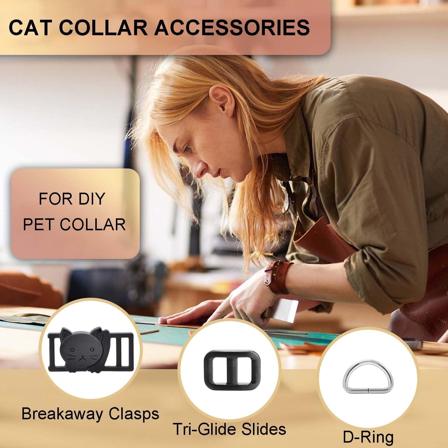 CooBigo 3/8" Breakaway Cat Collars Clasp Kit, 20 Set Break Away Lanyard Clasp Cat Safety Collar Paracord Buckles Accessories(Black)