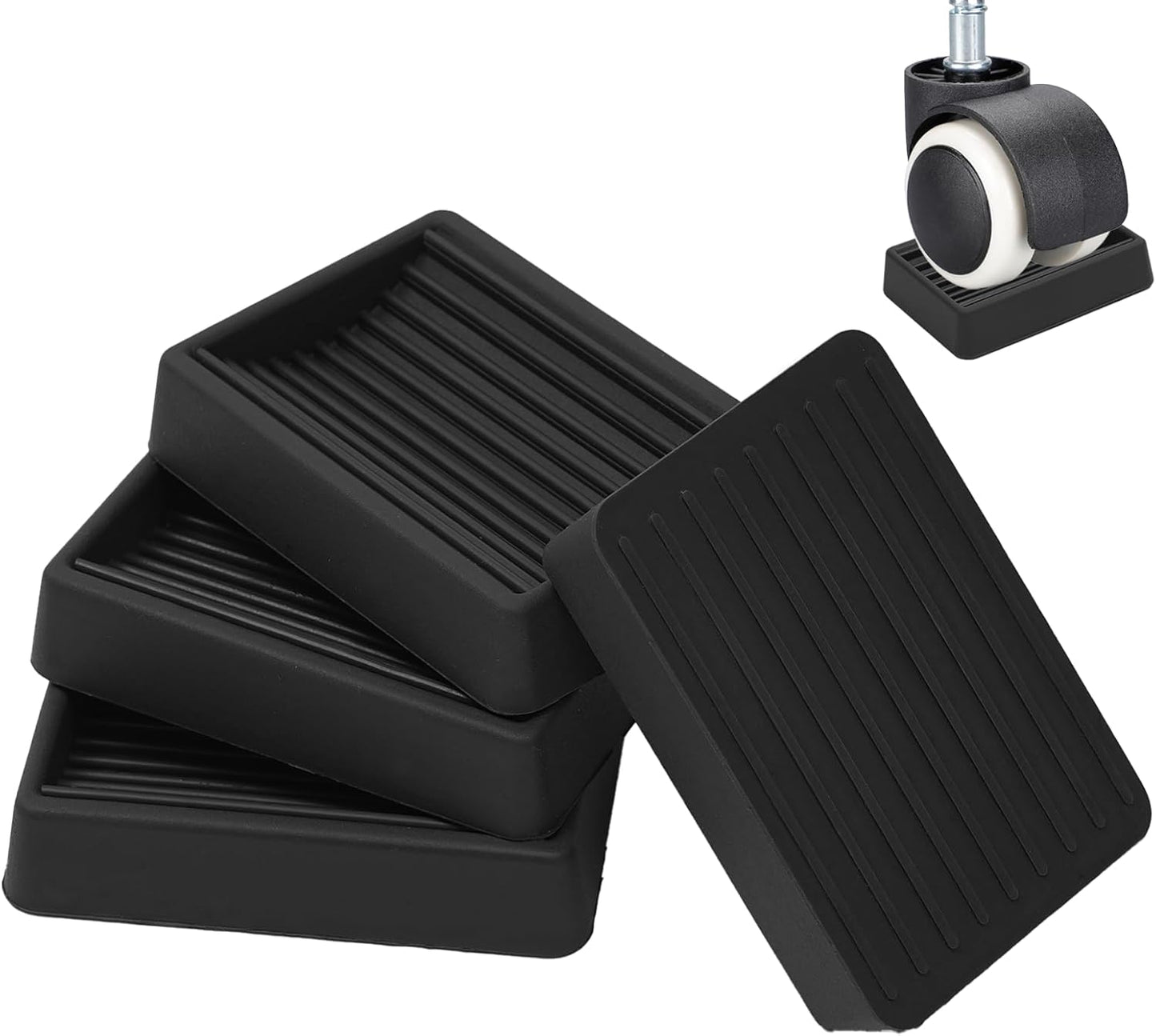 Furniture Wheels Caster Cups, Non-Slip Rubber Bed Frame Stopper Floor Protector for Any Furniture with Wheels - 4 Pack (Black)