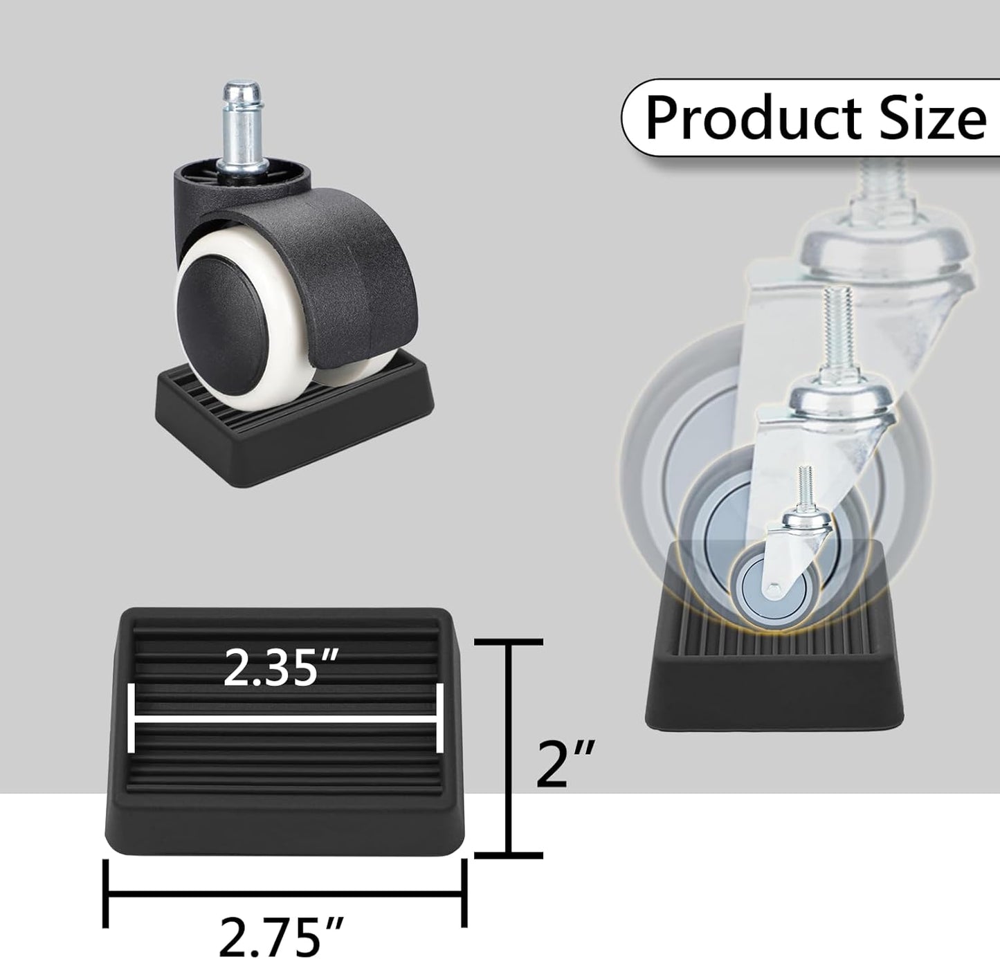 Furniture Wheels Caster Cups, Non-Slip Rubber Bed Frame Stopper Floor Protector for Any Furniture with Wheels - 4 Pack (Black)