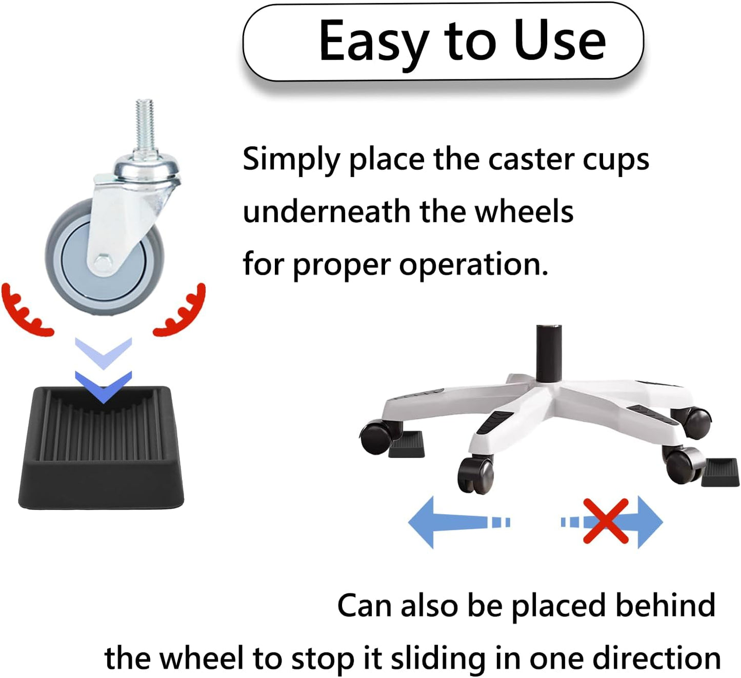 Furniture Wheels Caster Cups, Non-Slip Rubber Bed Frame Stopper Floor Protector for Any Furniture with Wheels - 4 Pack (Black)