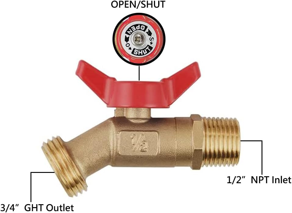 275-330 Gallon IBC Tote Tank Adapter 2" Fine Thread - 1/2" Male NPT Inlet × 3/4" Male GHT Outlet, Brass Hose Faucet Garden Hose Connector