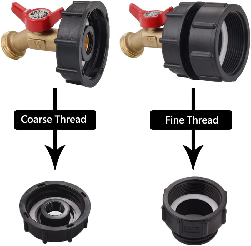275-330 Gallon IBC Tote Tank Adapter 2" Fine Thread - 1/2" Male NPT Inlet × 3/4" Male GHT Outlet, Brass Hose Faucet Garden Hose Connector