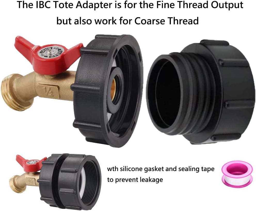 275-330 Gallon IBC Tote Tank Adapter 2" Fine Thread - 1/2" Male NPT Inlet × 3/4" Male GHT Outlet, Brass Hose Faucet Garden Hose Connector