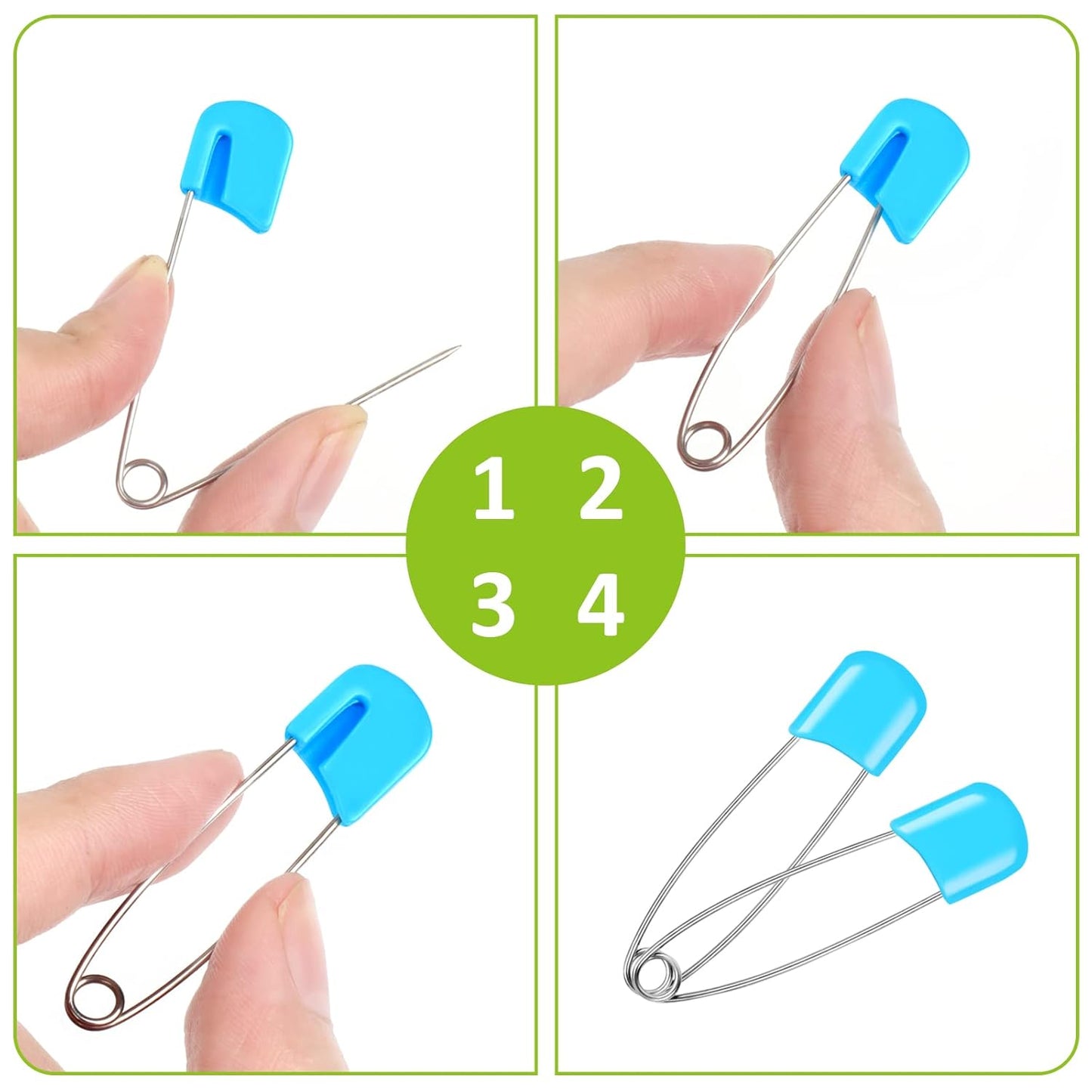 100 Pcs Diaper Pins, Baby Safety Pins, Diaper Pins for Cloth Diapers, Heavy Duty, Stainless Steel, ABS Plastic, Colorful (Red, Yellow, Pink, Blue, Green, Purple), 2.2in, Safe Locking Closures