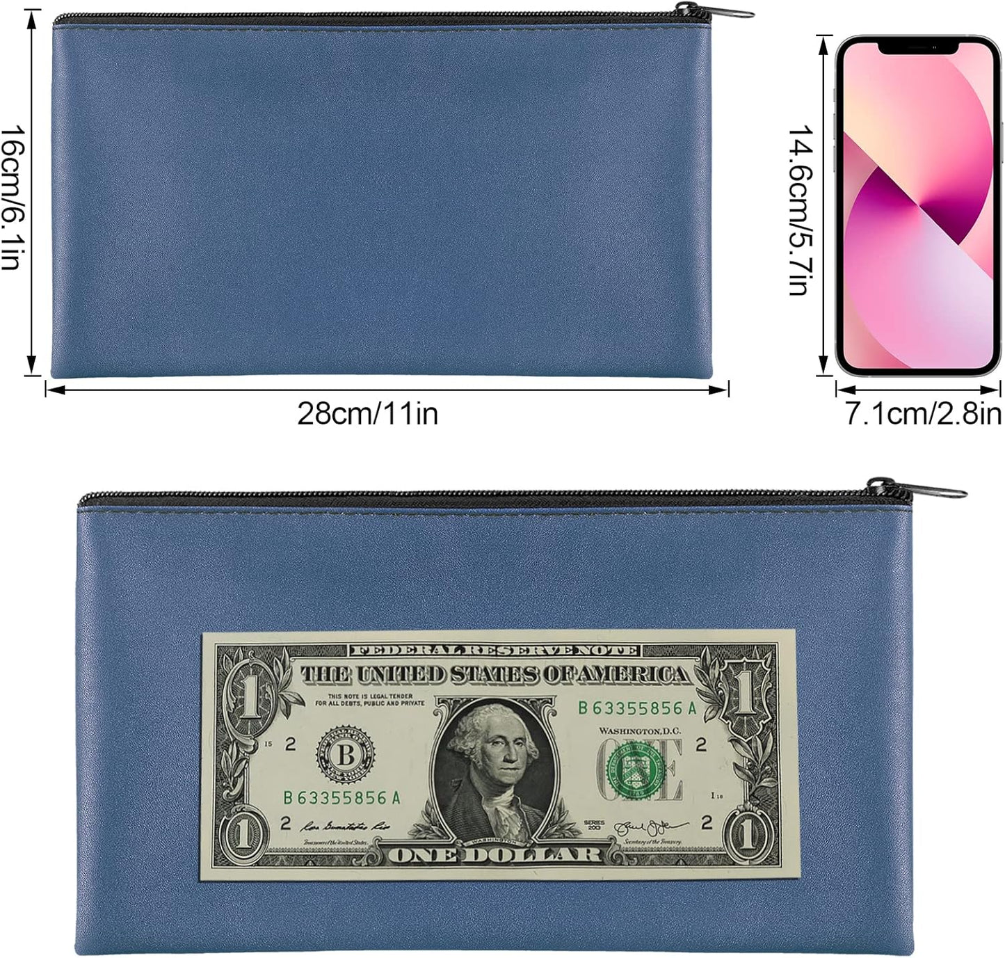 4 Pieces Money Bags With Zipper, 11x6.1 inch Money Pouch, Bank Bag, Cash Bag, Check Wallet, Cosmetics(navy)