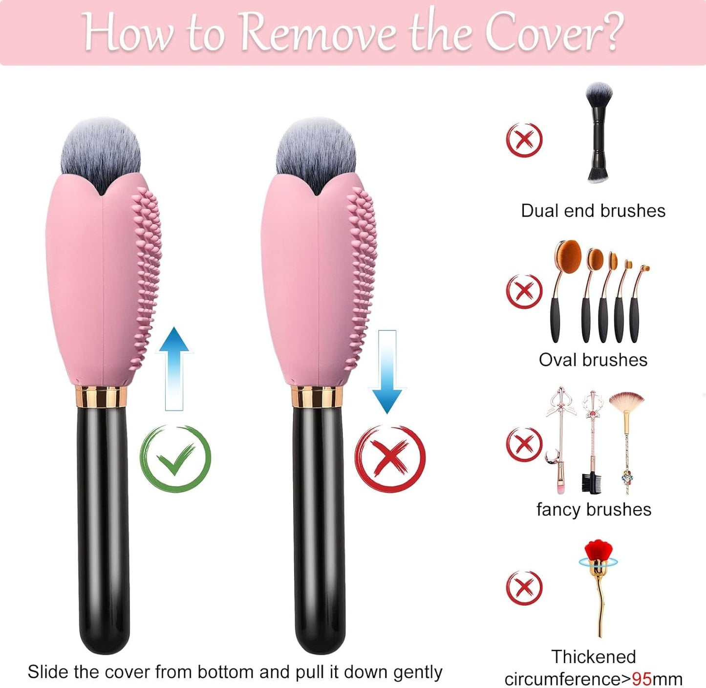 Silicone Travel Make-up Brh Holder with Cleaner Mat Pad, Organizer Case Covers for Foundation Eye Lip Brhes Storage Cleaning, Gift for Women Girl-friend Mother Wife, 3-Pcs Large + 5 Small, Pink