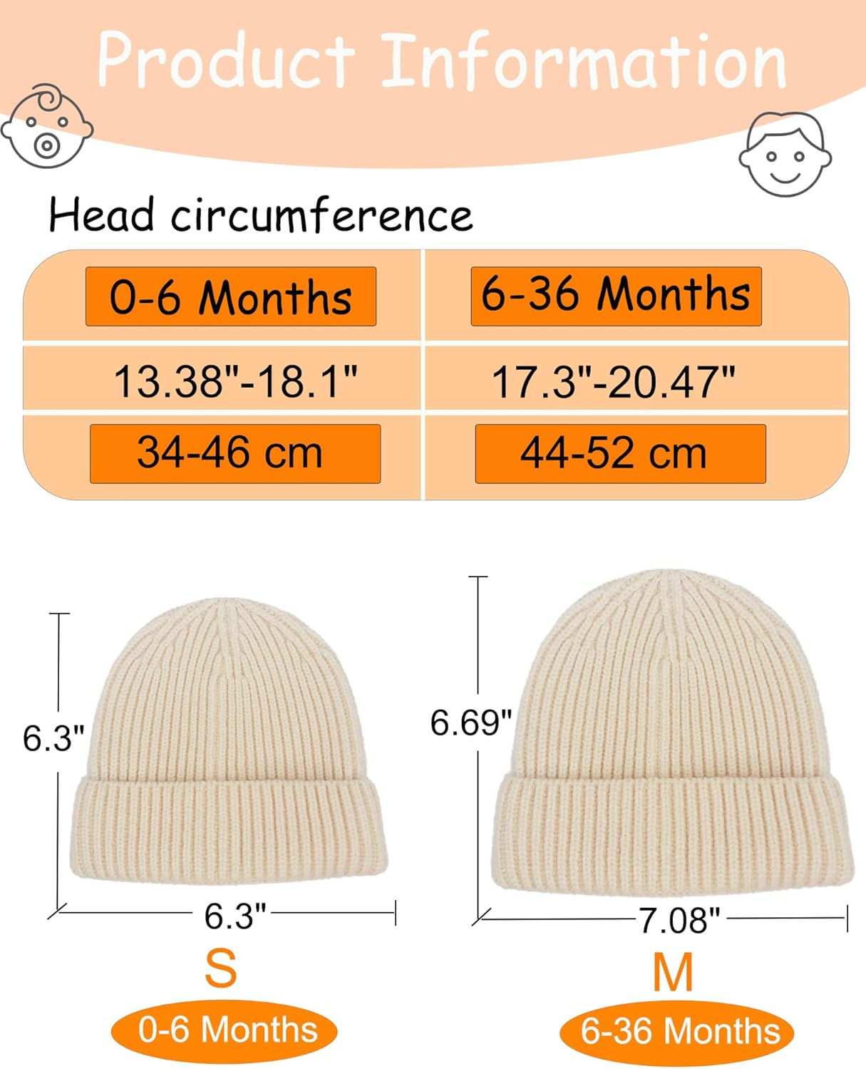 Toddler Beanie Baby Hat Boys Girls Beanies, Wool Cuffed Warm Infant Kids Winter Hats Children Knit Caps