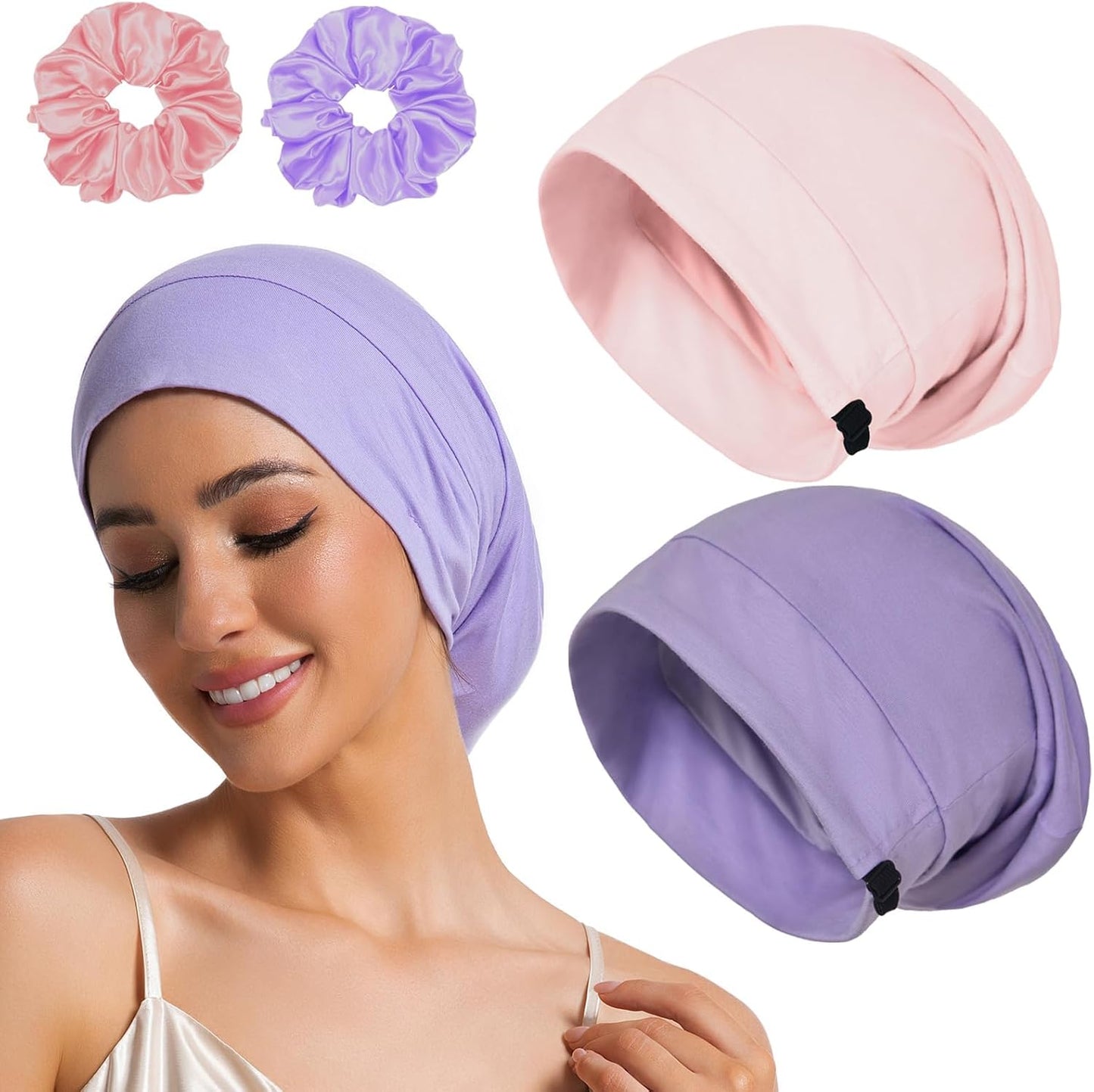 Sleep Cap Bonnet for Sleeping Black Women Men, Adjtable Cooling Lining Bonnets for Curly Hair Wrap Braids Beanie Night Hat