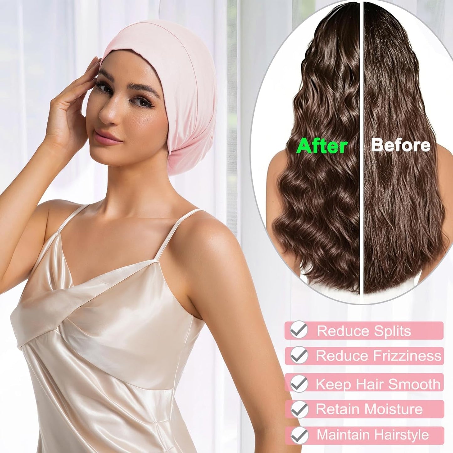 Sleep Cap Bonnet for Sleeping Black Women Men, Adjtable Cooling Lining Bonnets for Curly Hair Wrap Braids Beanie Night Hat