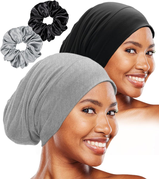 Sleep Cap Bonnet for Sleeping Black Women, Adjtable Cooling Ice Silk Lined Bonnet for Curly Braids Hair Cover Beanie Hat