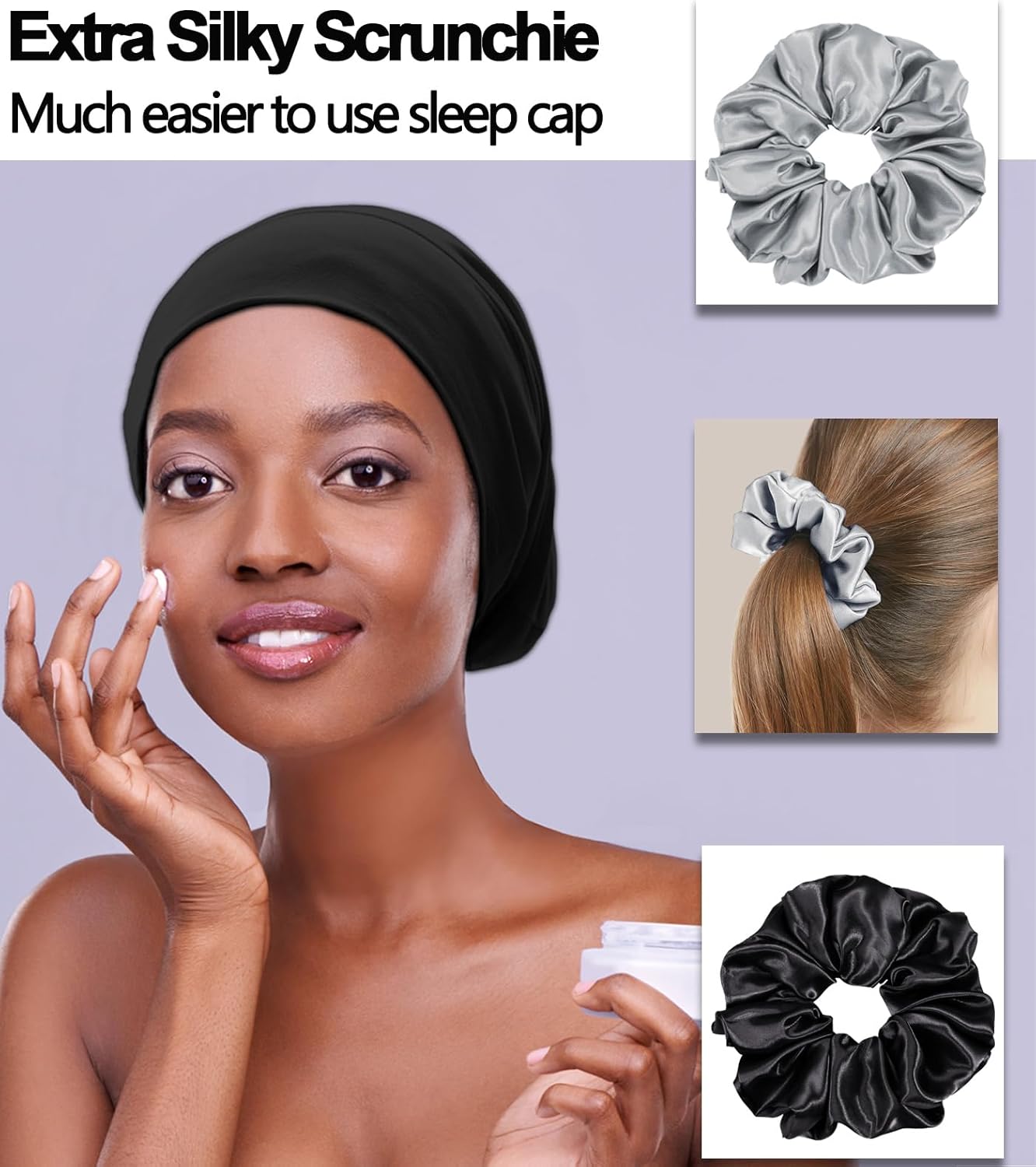 Sleep Cap Bonnet for Sleeping Black Women, Adjtable Cooling Ice Silk Lined Bonnet for Curly Braids Hair Cover Beanie Hat
