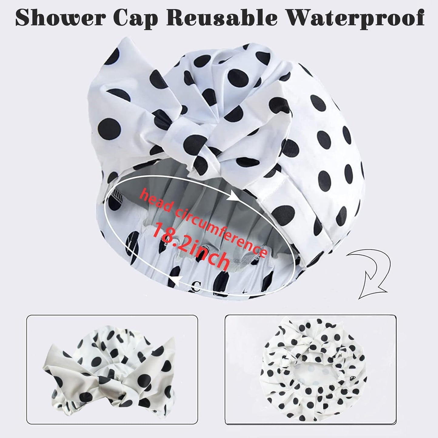 Luxury Shower Cap for Women, Shower Caps for Women Reable Waterproof, Hair Cap for Shower, Large Adjtable Bowknot Bath Cap for Long Hair Braids