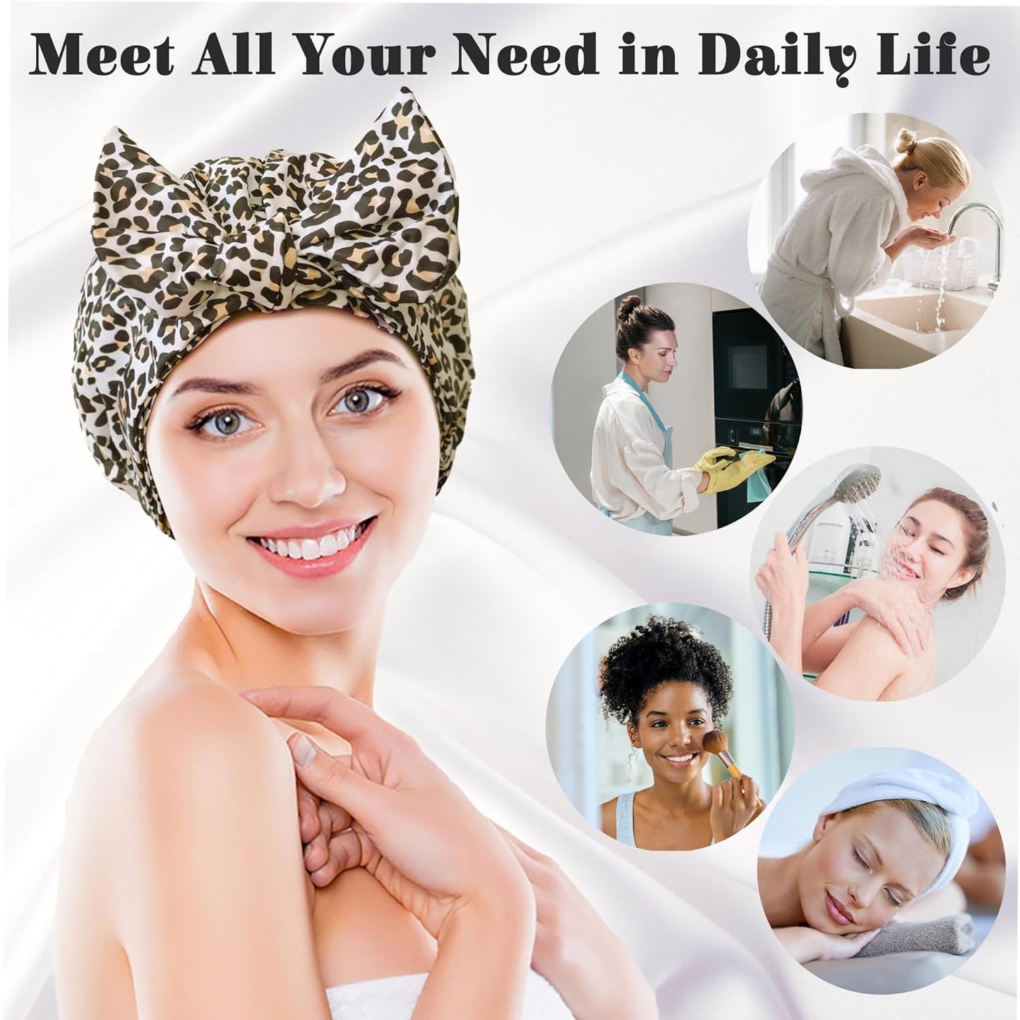 Luxury Shower Cap for Women, Shower Caps for Women Reable Waterproof, Hair Cap for Shower, Large Adjtable Bowknot Bath Cap for Long Hair Braids