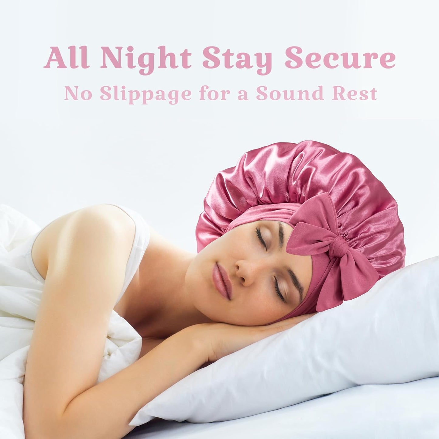 Bonnet with Tie Band, Hair Care Satin Silk Bonnet for Sleeping Women, Silky Sleep Bonnets for Women, Reversible Double Layer Sleep Cap for Curly Hair Braids
