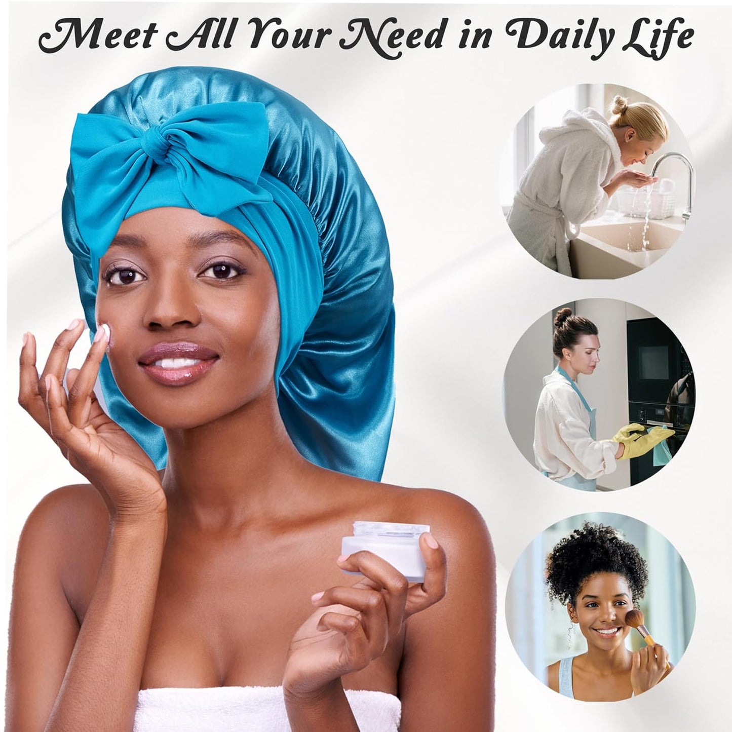 Long Bonnet with Tie Band, Satin Hair Silk Bonnet for Sleeping Women, Sleep Bonnets for Women, Double Layer Silky Sleep Cap for Curly Hair Braids