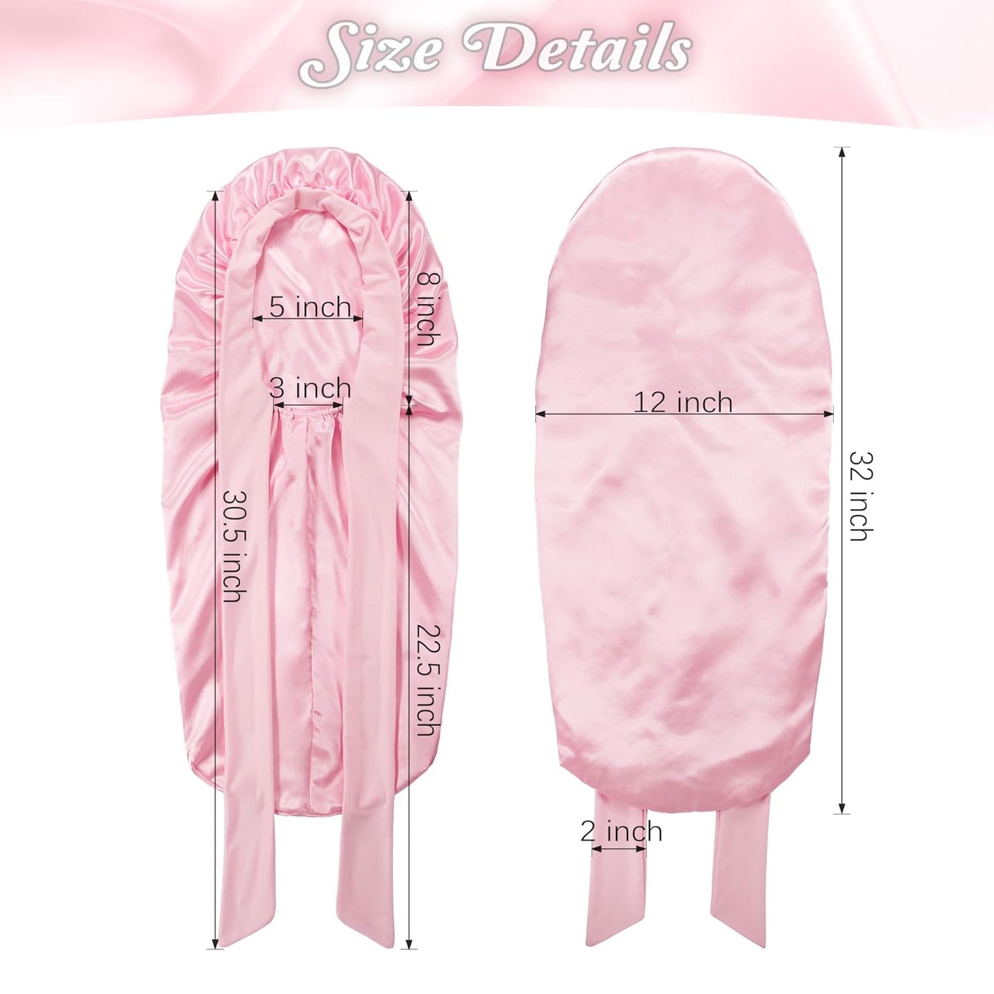 Long Bonnet with Tie Band, Satin Hair Silk Bonnet for Sleeping Women, Sleep Bonnets for Women, Double Layer Silky Sleep Cap for Curly Hair Braids
