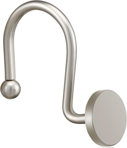 Shower Curtain Hooks, Nickel Shower Curtain Rings Rtproof Metal Round Decorative Shower Hooks Rings for Bathroom Shower Rods Curtains, Set of 12 Heavy Duty Solid Hooks