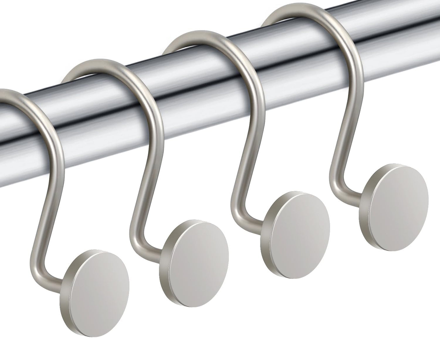 Shower Curtain Hooks, Nickel Shower Curtain Rings Rtproof Metal Round Decorative Shower Hooks Rings for Bathroom Shower Rods Curtains, Set of 12 Heavy Duty Solid Hooks
