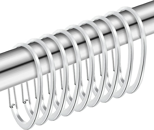 Silver Shower Curtain Rings, Rtproof Shower Curtain Hooks for Bathroom,  Chrome Decorative Shower Hooks Rings for Shower Curtain Rod Hangers, Set of 12