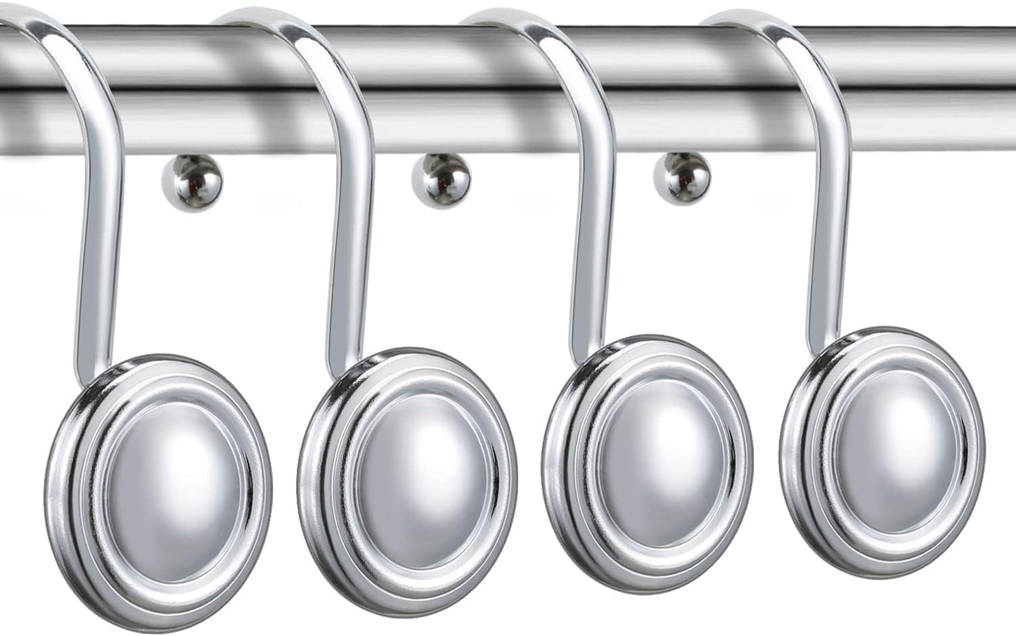 Silver Shower Curtain Hooks,  Chrome Decorative Shower Curtain Hooks for Bathroom, Rt Proof Shower Curtain Rings Hangers for Shower Curtain Rod,Set of 12 Metal Glossy Round Design