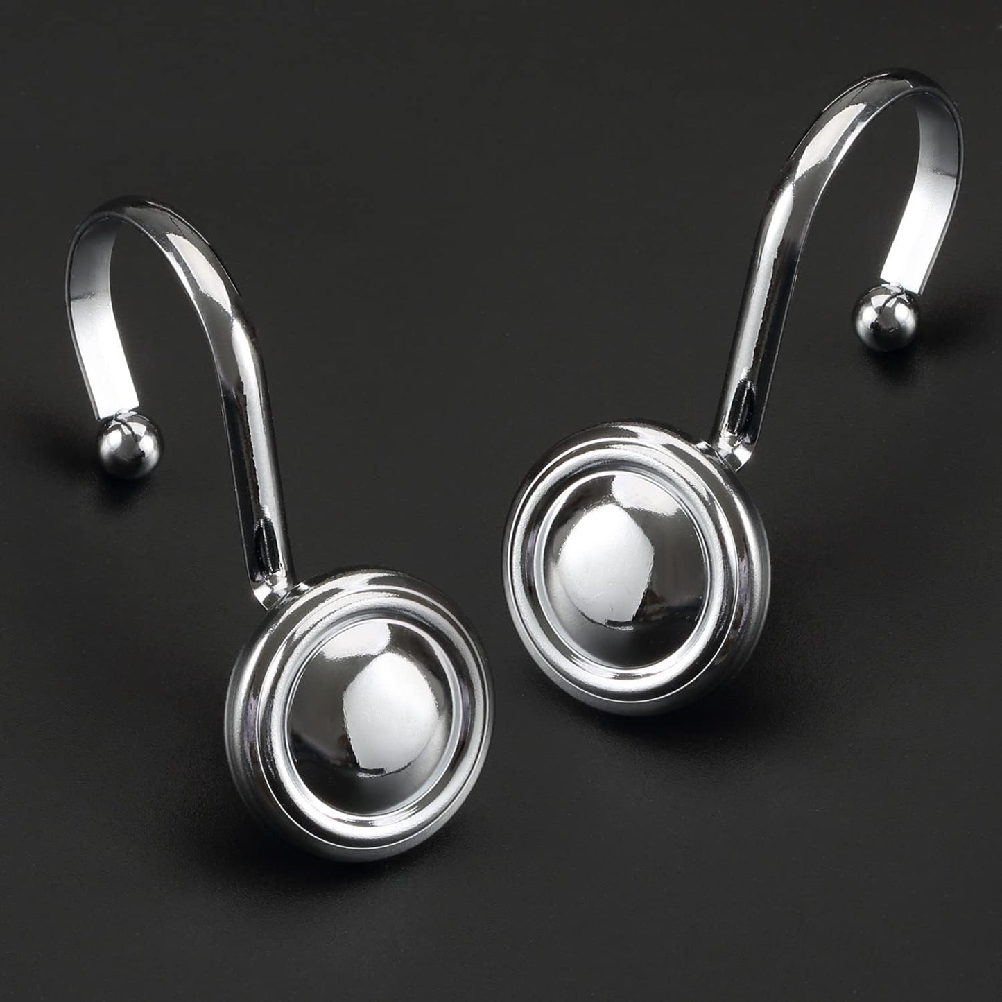 Silver Shower Curtain Hooks,  Chrome Decorative Shower Curtain Hooks for Bathroom, Rt Proof Shower Curtain Rings Hangers for Shower Curtain Rod,Set of 12 Metal Glossy Round Design