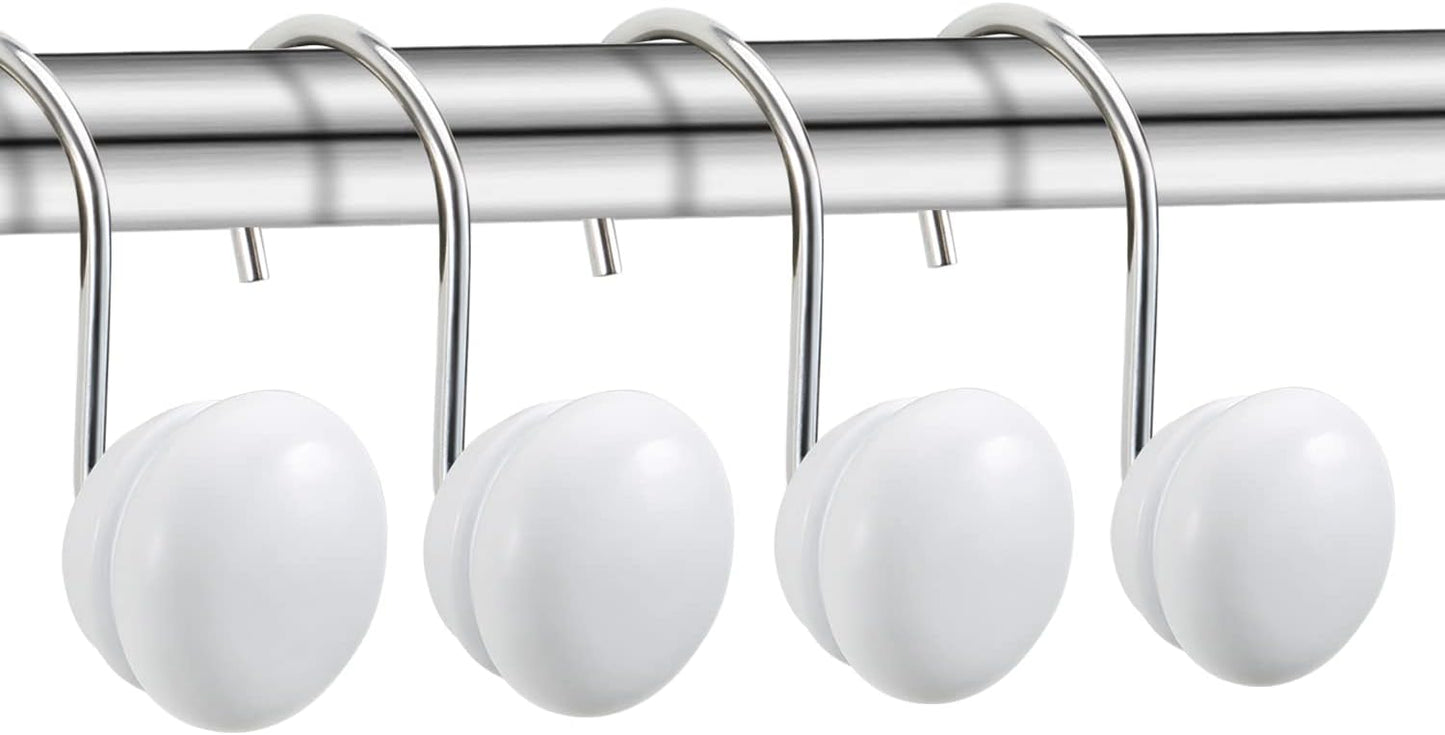 White Shower Curtain Hooks, Rt Proof Shower Curtain Rings for Bathroom,  Decorative Shower Hooks Hangers for Shower Curtain Rod,Set of 12