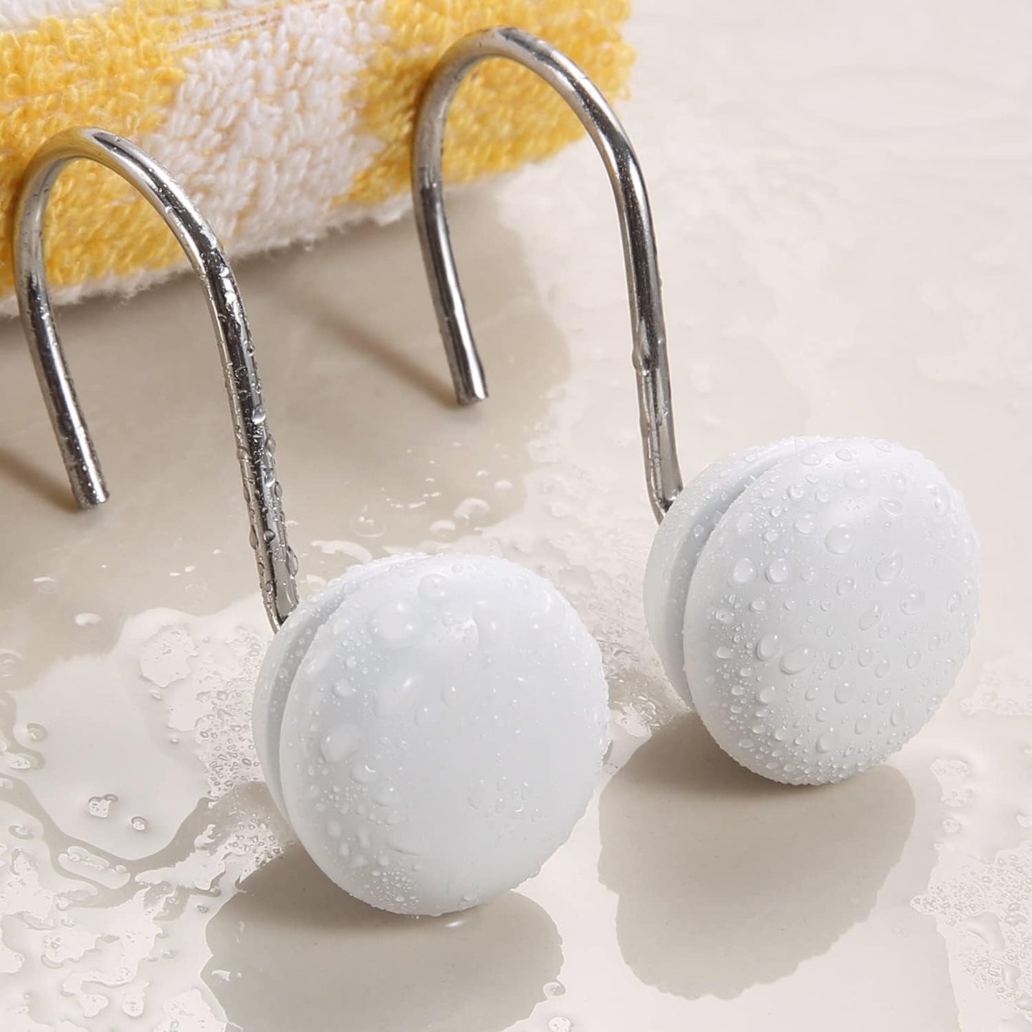 White Shower Curtain Hooks, Rt Proof Shower Curtain Rings for Bathroom,  Decorative Shower Hooks Hangers for Shower Curtain Rod,Set of 12
