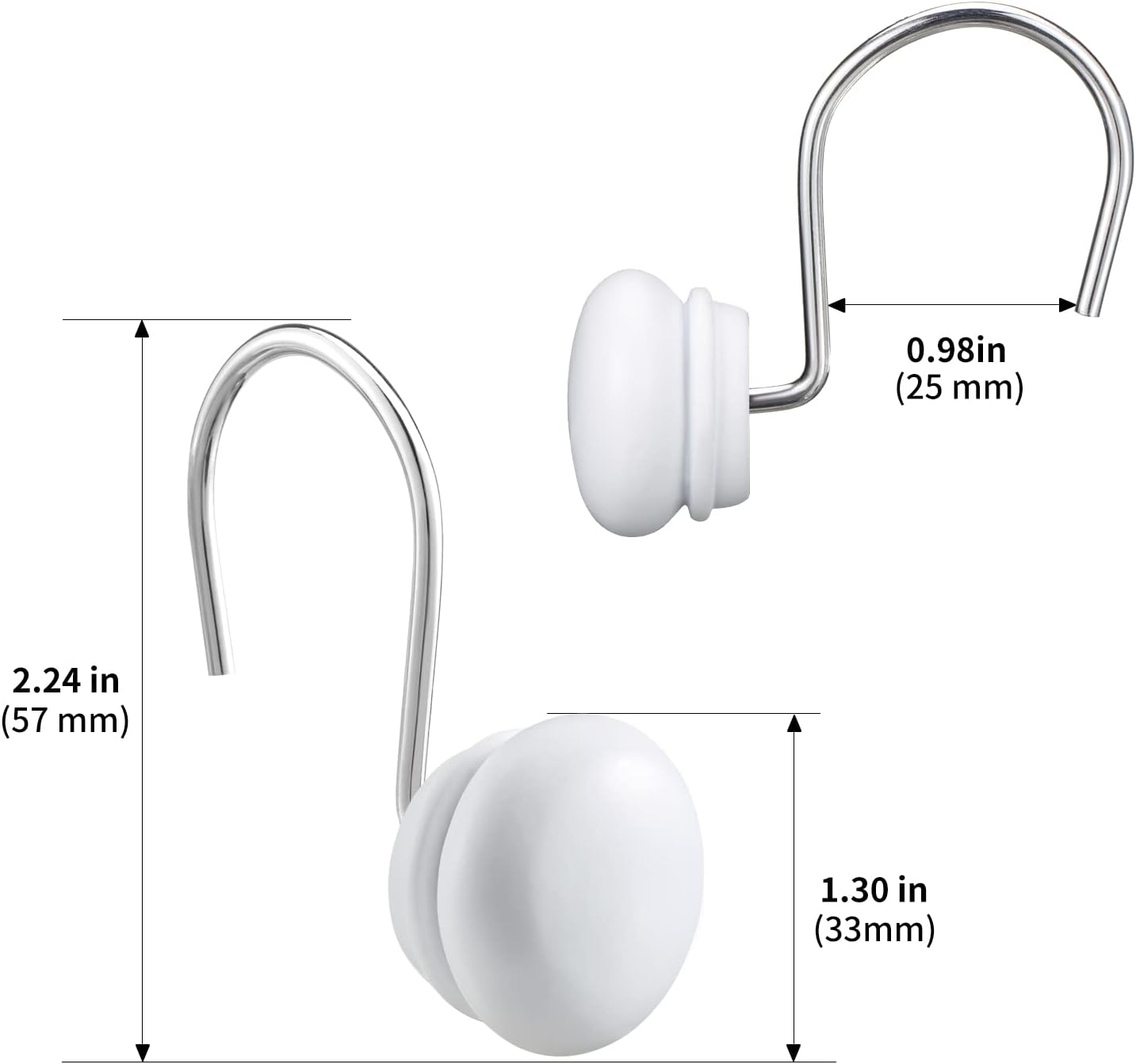 White Shower Curtain Hooks, Rt Proof Shower Curtain Rings for Bathroom,  Decorative Shower Hooks Hangers for Shower Curtain Rod,Set of 12
