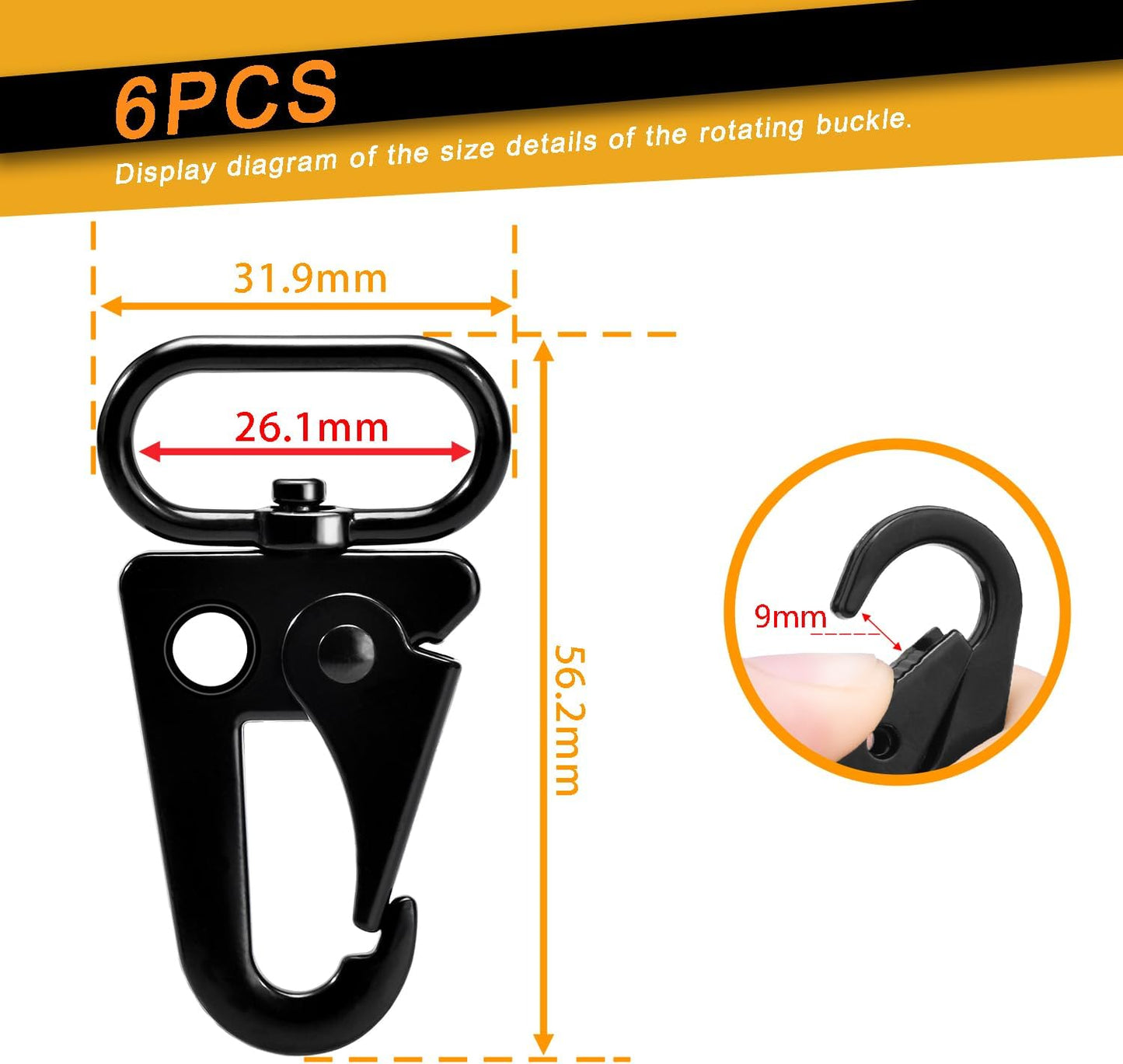 6 Pack Paracord Lanyard Accessories 1" Rifle Sling Clips Metal Swivel Snap Hook Keychain Carabiner Key Chain for Keyrings (Black)