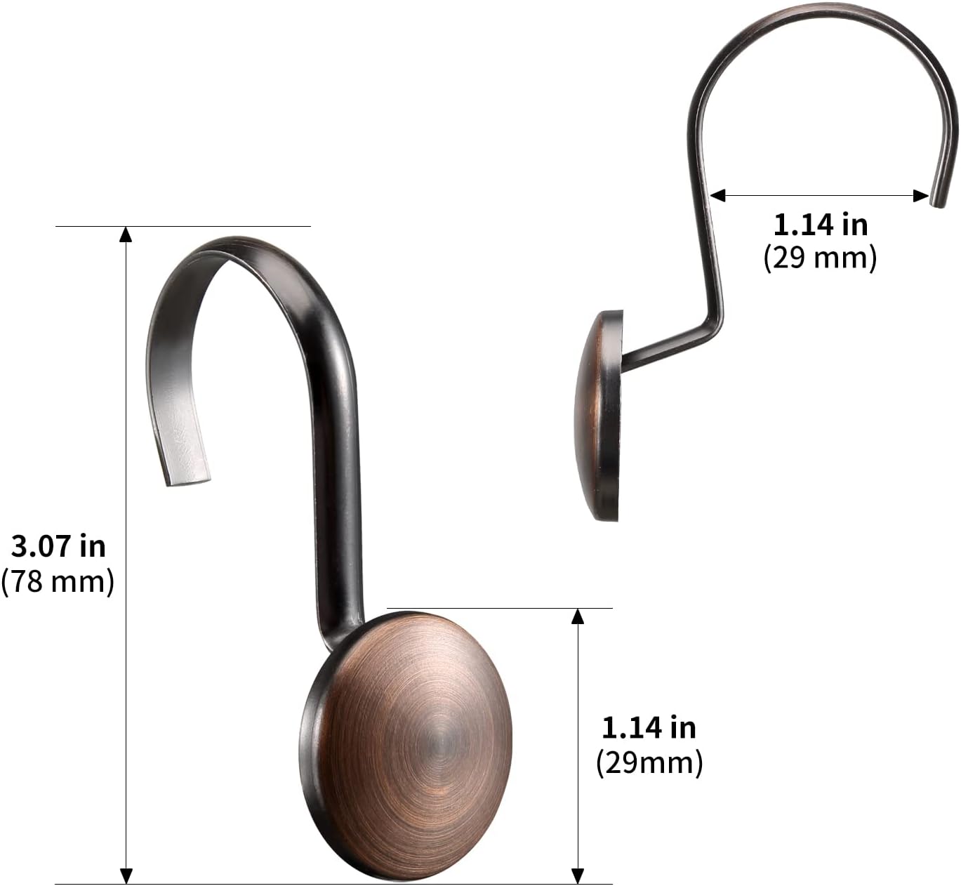 Bronze Shower Curtain Hooks, Rtproof Shower Hooks for Shower Curtain Bathroom,  Oil Rubbed Decorative Shower Rings for Shower Curtain Rod Hangers, Thread Shape Design Set of 12