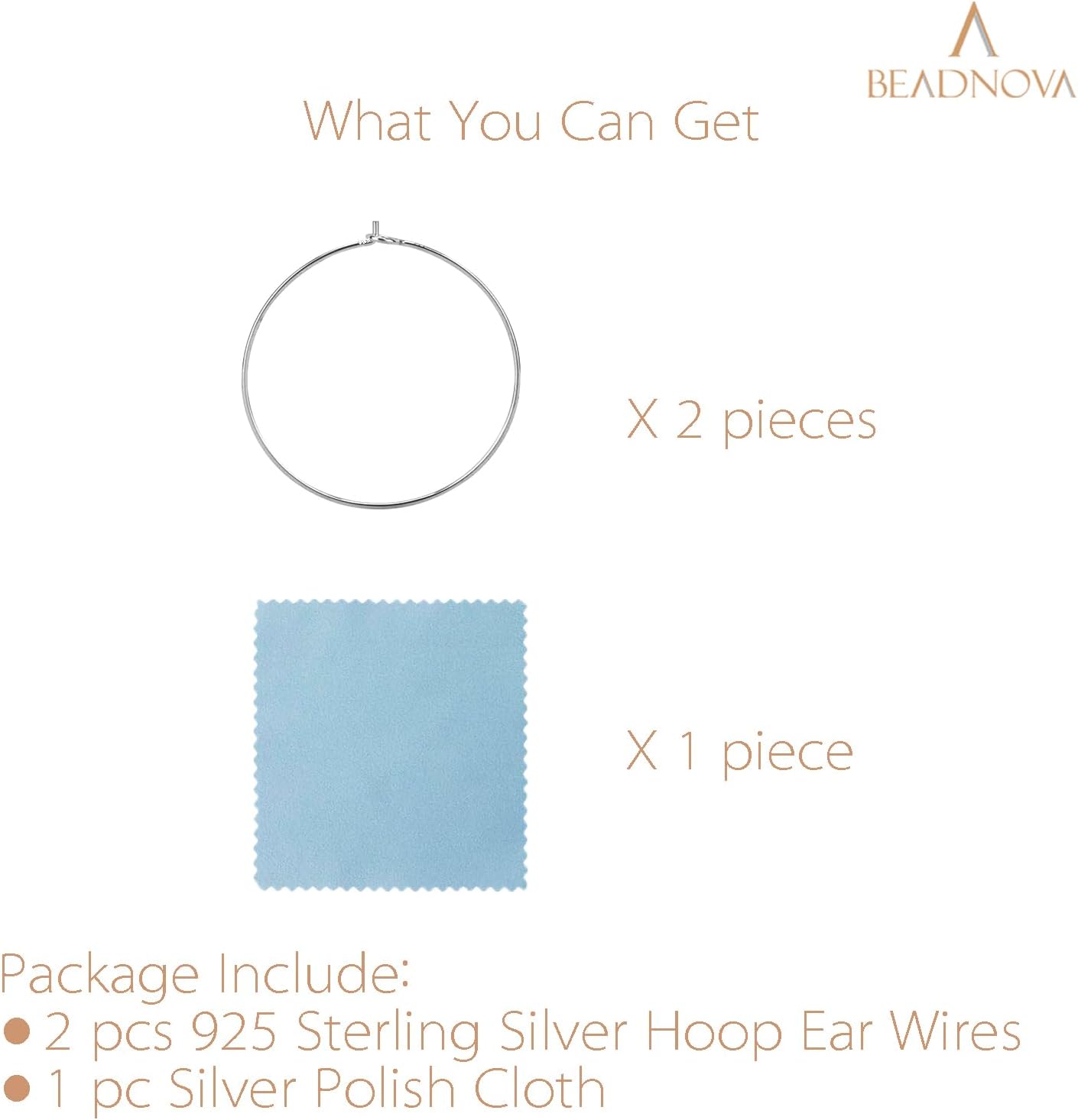 925 Sterling Silver Hoop Ear Wires Hoop Earrings Wires Earwires for Jewelry Making Earrings Making DIY (2pcs, 30mm)