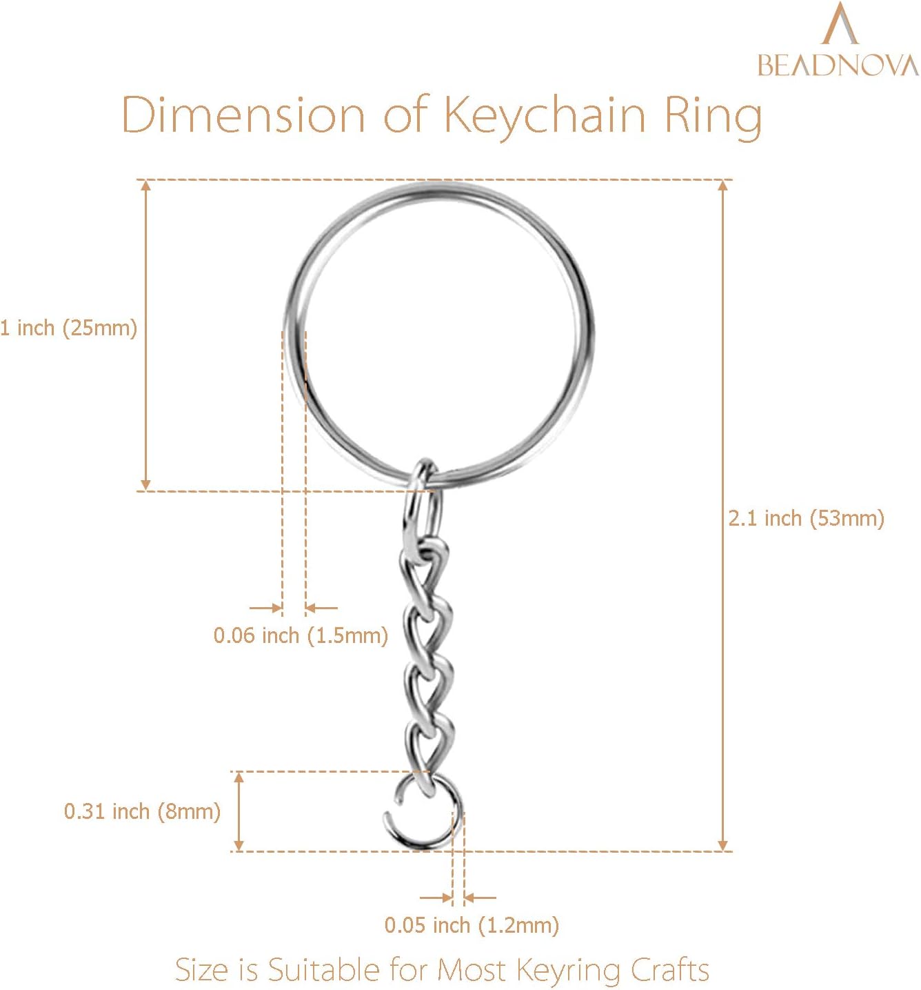 Split Keychain Ring Silver Keychain Rings for Crafts Metal Key Chain Kit for Jewelry Making Key Chains Accessories Craft DIY (25mm, 150pcs)
