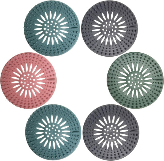 Shower Hair Drain Catcher Bathtub Silicon Tub Hair Catcher Universal Drain Stopper Bathtub Hair Catcher for Drain Bathroom Bathtub Kitchen Tub (Mix Colors, 6 Pack)