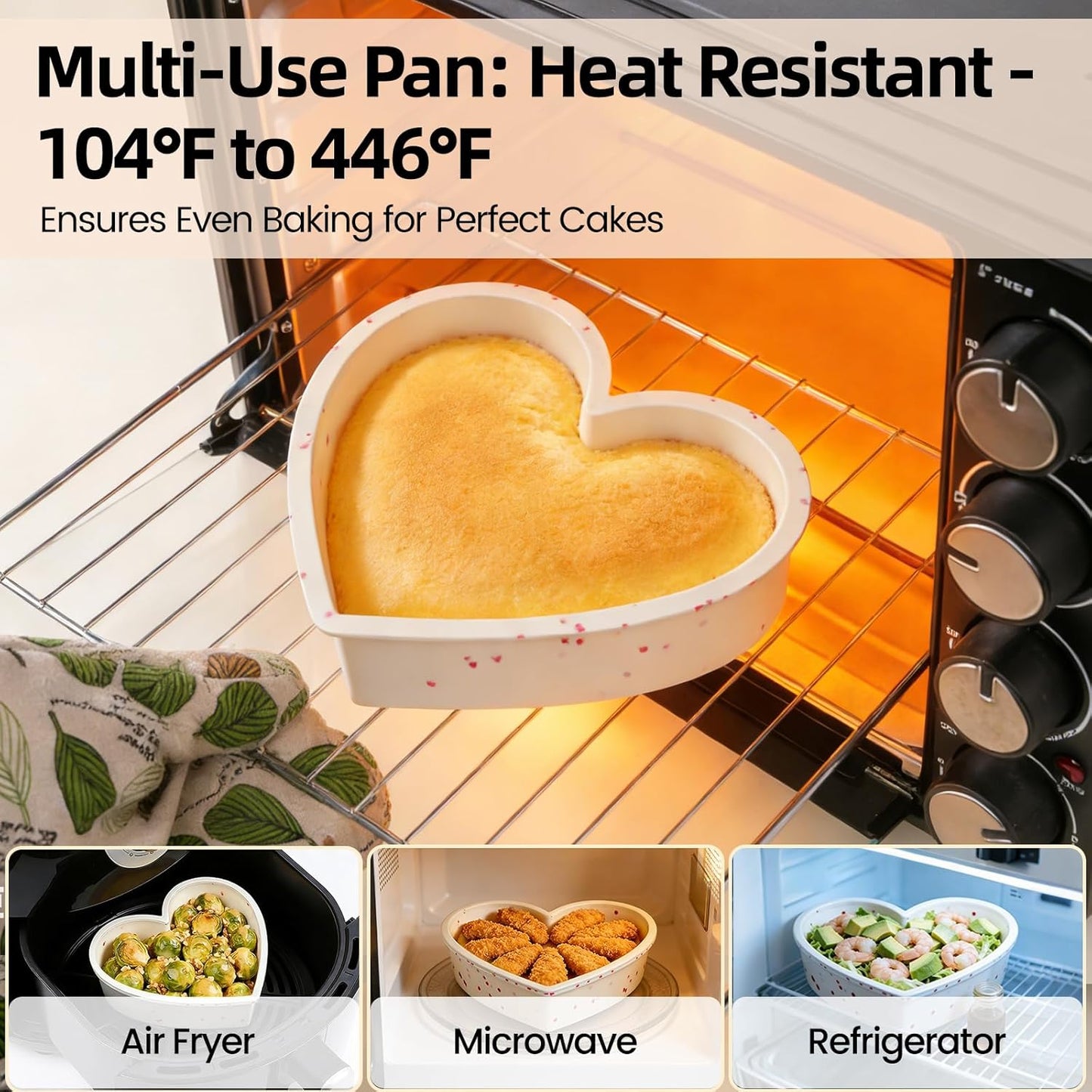 2P 10 Inch Silicone Heart Shaped Cake Pans, Nonstick Cake Pan, BPA Free Silicone Heart Cake Baking Mold for Oven Dishwasher Safe-Heartdot
